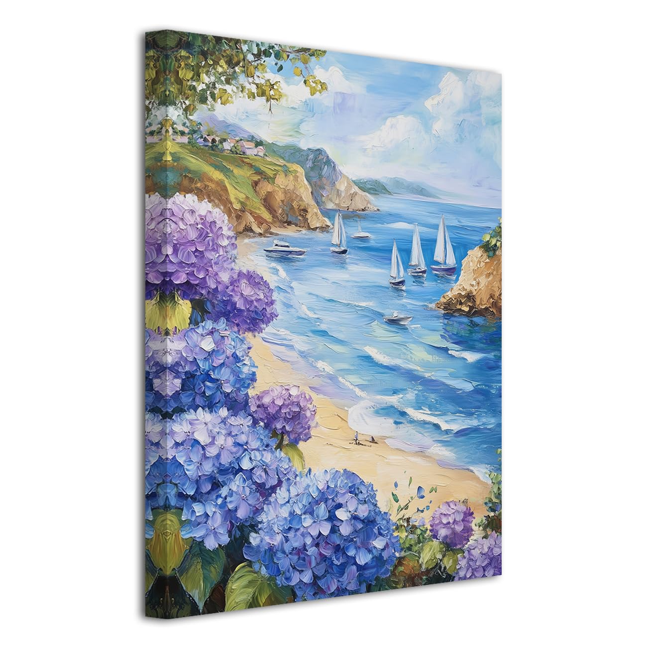 LZIMU Hydrangea Wall Art for Bathroom Blue Hydrangea Picture Rustic Floral Canvas Prints Blue Flower Painting for Living Room Decor Framed (Green, 36L x 24W)