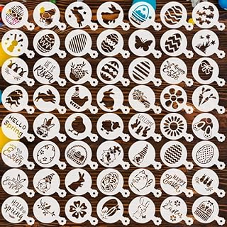 56 Pcs Easter Cookie Stencils for Royal Icing Reusable Eggs Bunny Templates Mold Tools for for Holiday Coffee Art Face Baking Dessert Painting Party Decoration Supplies