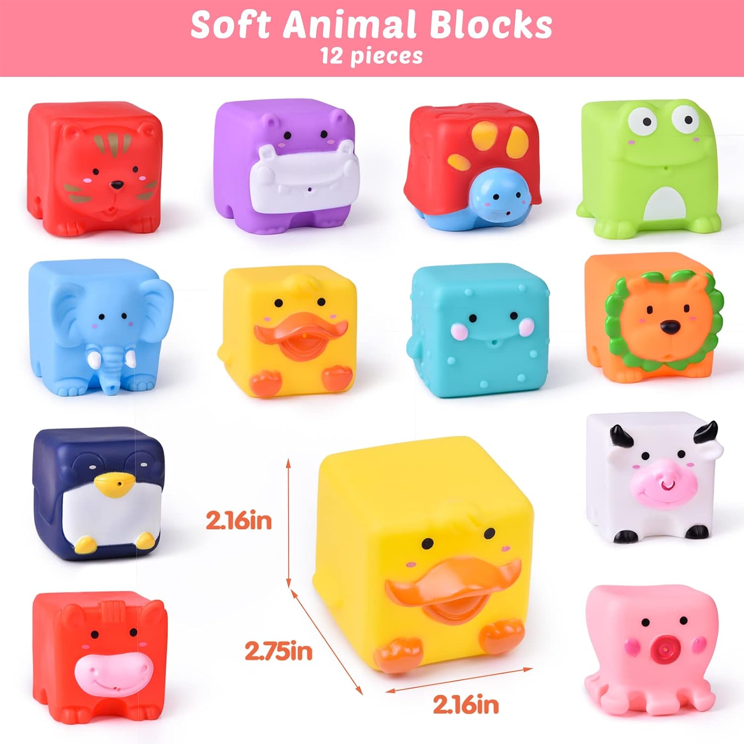 FUN LITTLE TOYS Soft Stacking Blocks for Baby, Soft Cube Bath Toys, Squeeze Water Toys Building Blocks for Kids, 12 Pieces