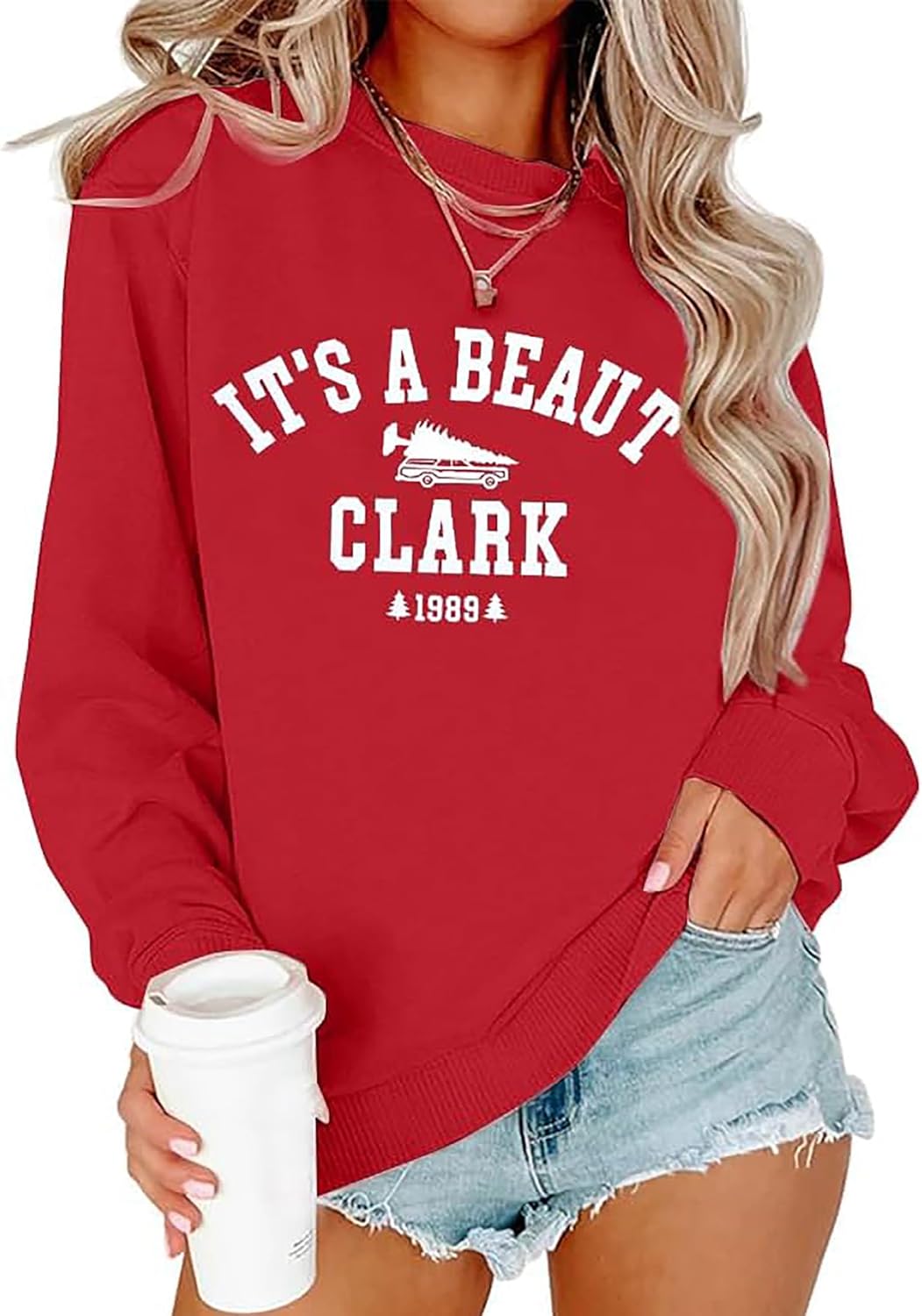 Susongeth Christmas Tree Farm Sweatshirt for Women It's A Beaut Clark Graphic Tee Shirt Casual Family Christmas Sweaters Top