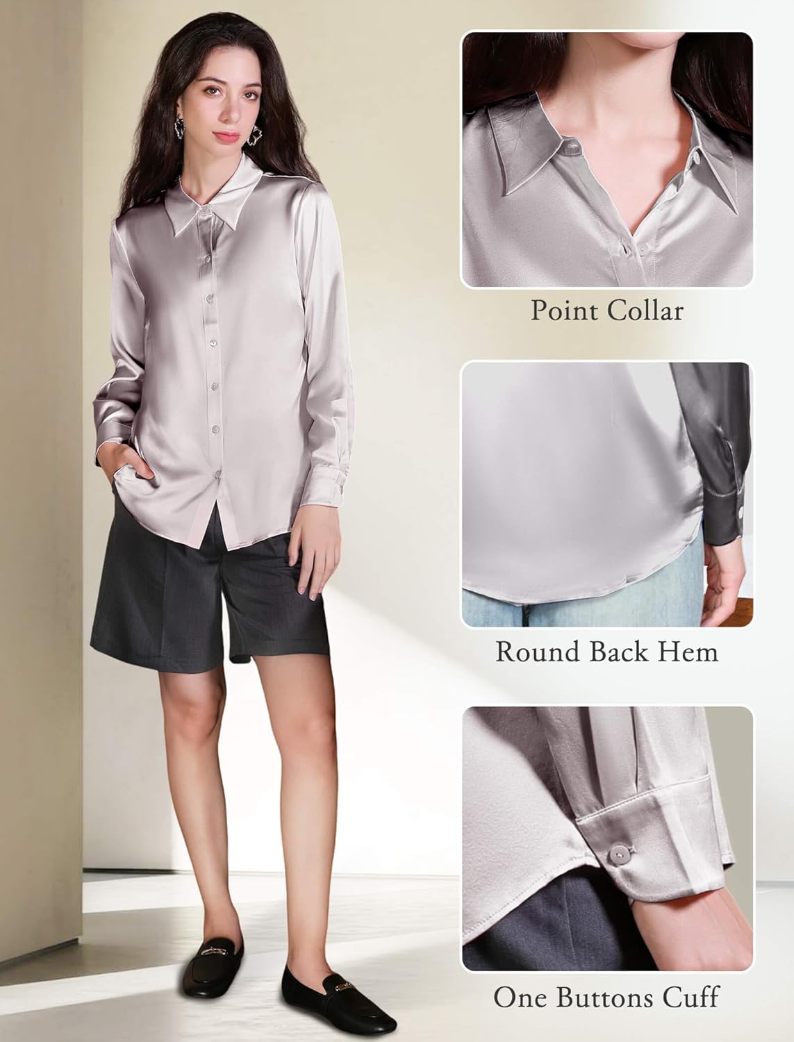 COLD POSH Silk Blouses for Women Elegant Tops Summer Spring Shirts Mulberry Silk Button Down Shirt - Image 3
