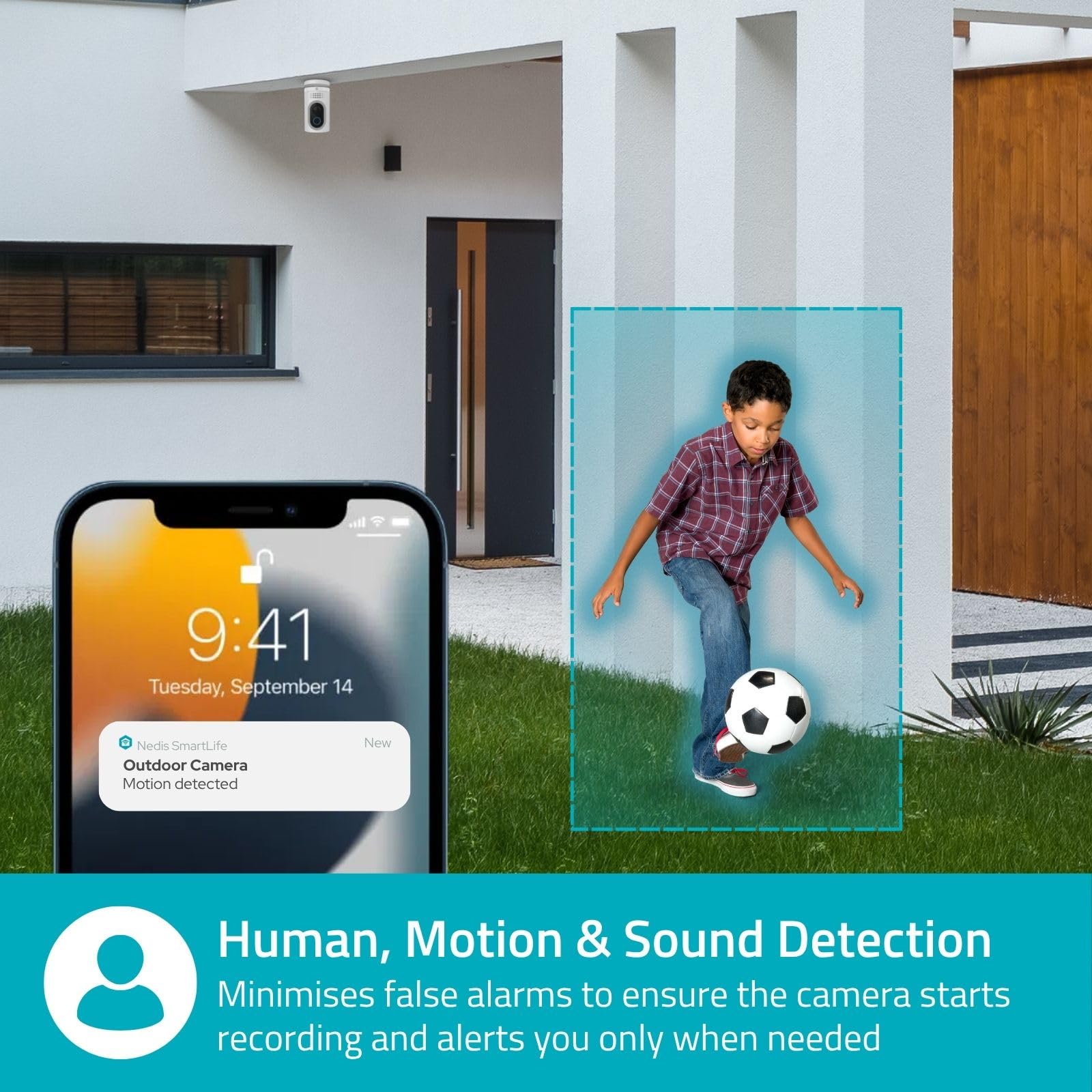 NEDIS WIFICBO33WT Telecamera Wi-Fi da Esterno SmartLife | 3MP Full HD 1296p | Visione Notturna a Colori | Rilevamento Persone | IP65 | Audio Bidirezionale | Batteria 6700mAh | Bianca