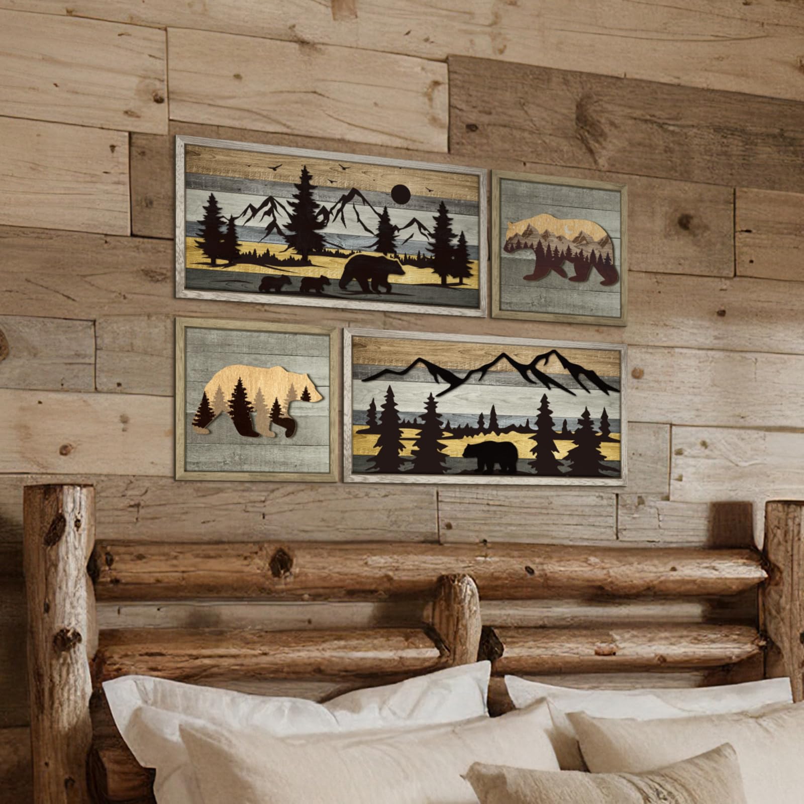 Amazon.com: Wesiti 4 Pcs Bear Wall Art Rustic 3D Cabin Wall Decor