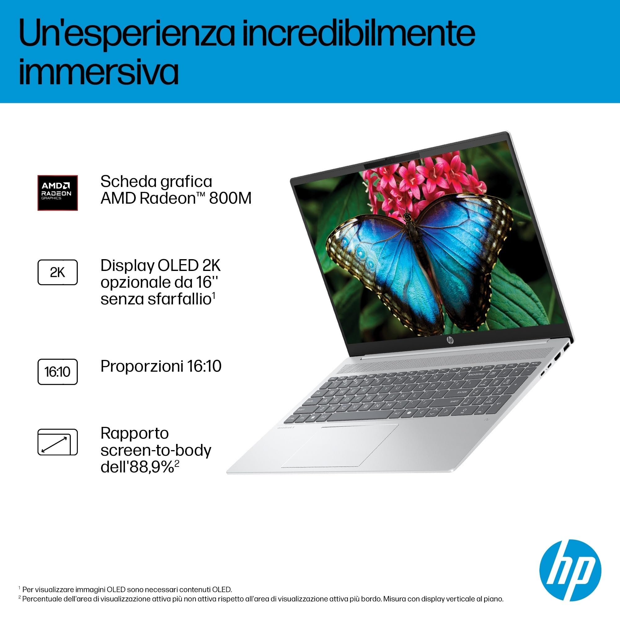 HP OmniBook 5 16-ag1004s, Notebook, (Processore AMD Ryzen AI 7 350, 24GB RAM, 512GB SSD, Windows 11), Lavoro d'ufficio avanzato, Multitasking, Computer portatile, Tastiera Italiana QWERTY, Argento