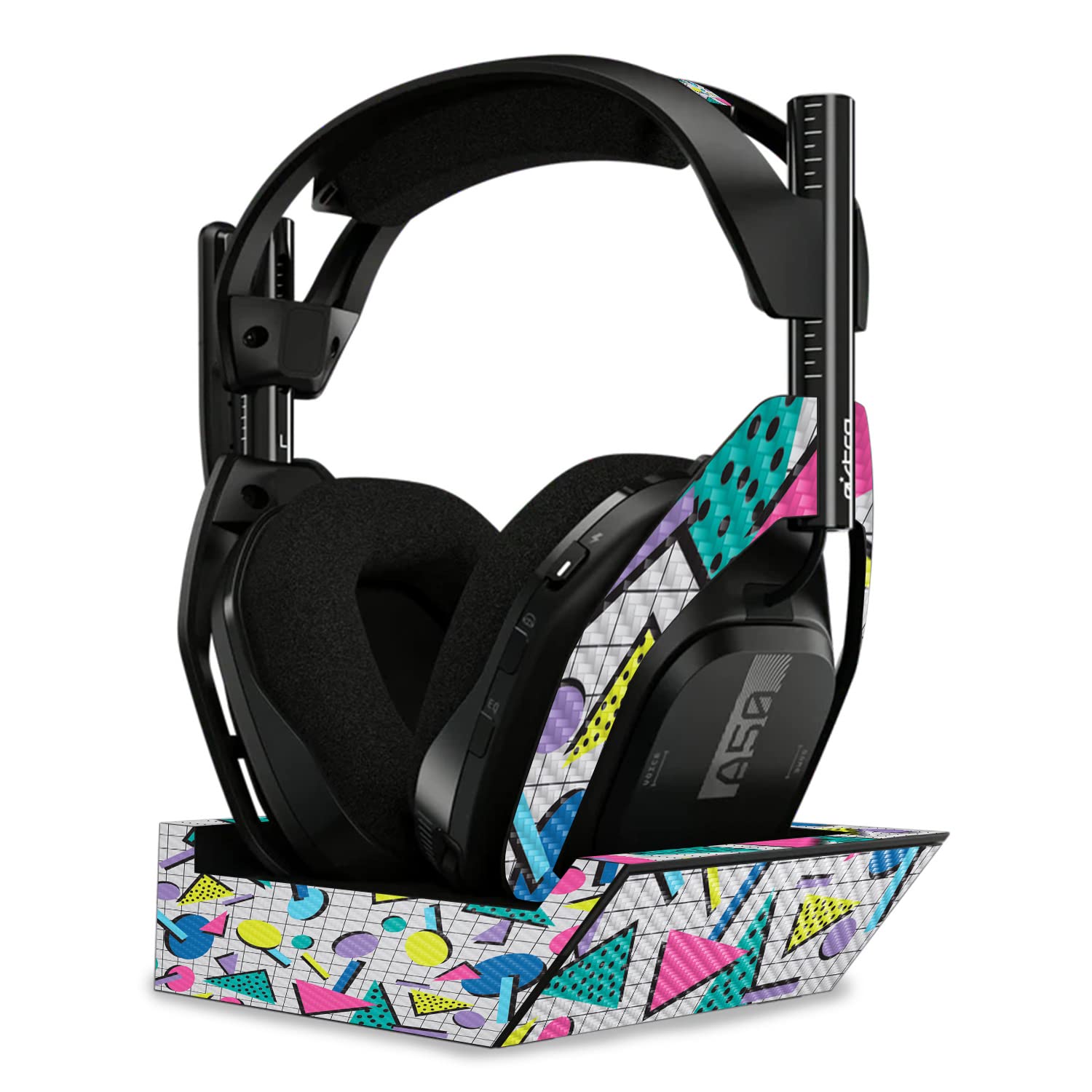 MightySkins Carbon Fiber Skin Compatible with Astro A50 Wireless Headphones + Base Station (Gen 4) - Awesome 80s | Protective, Durable Textured Carbon Fiber Finish | Easy to Apply | Made in The USA