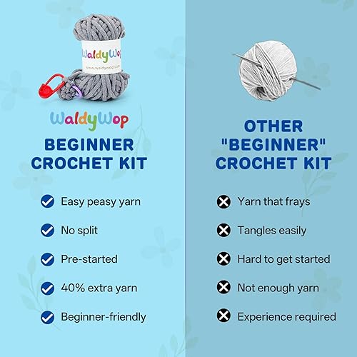 Miniatura 5 de WaldyWop Kit de ganchillo para principiantes 3 marcadores de animales y flores kits de punto para niñas con hilo fácil, gancho de ganchillo y
