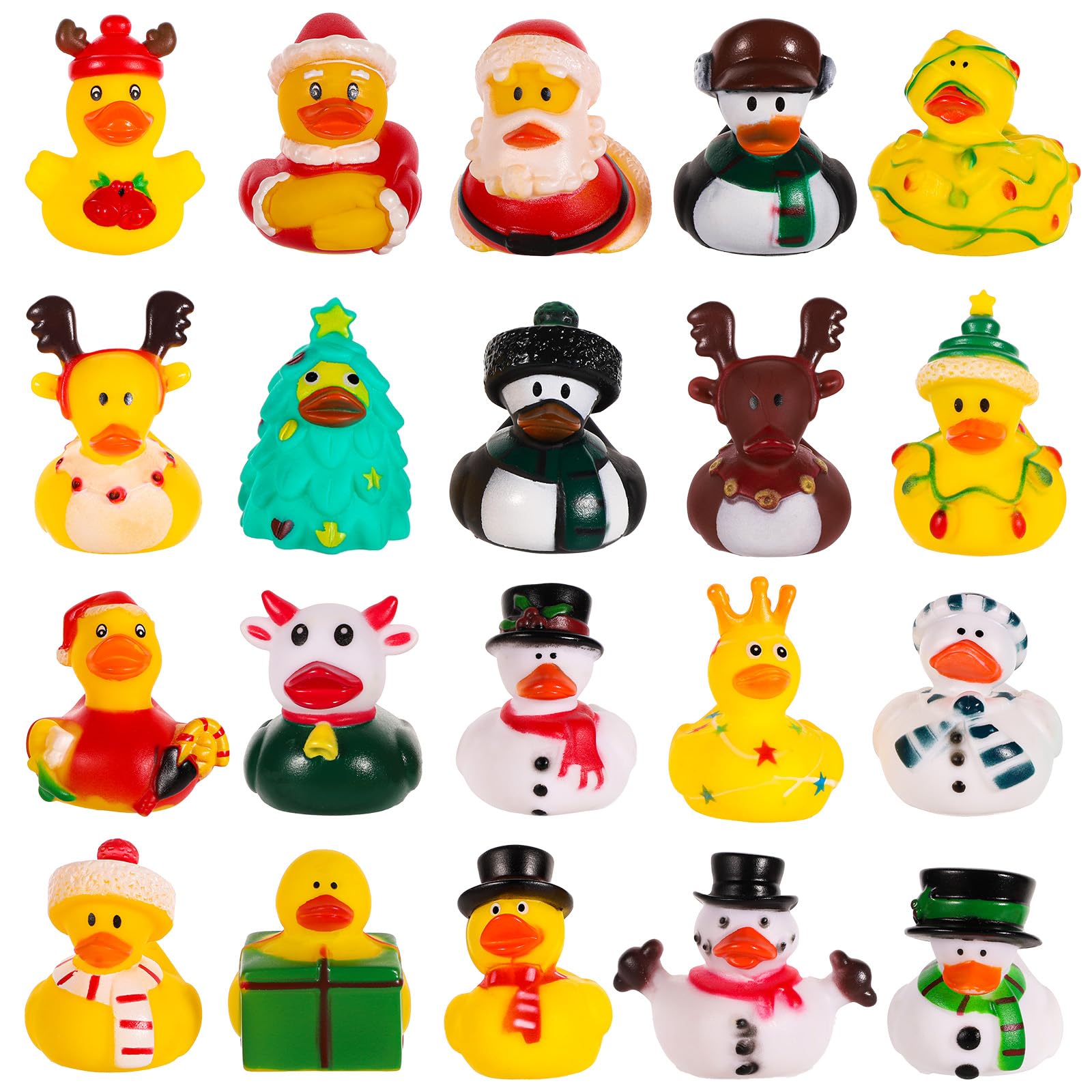 20pcs Assorted Rubber Ducks - 20 Styles Mini Rubber Duck Bath Toys for Christmas Holiday Celebrations & Party Gifts