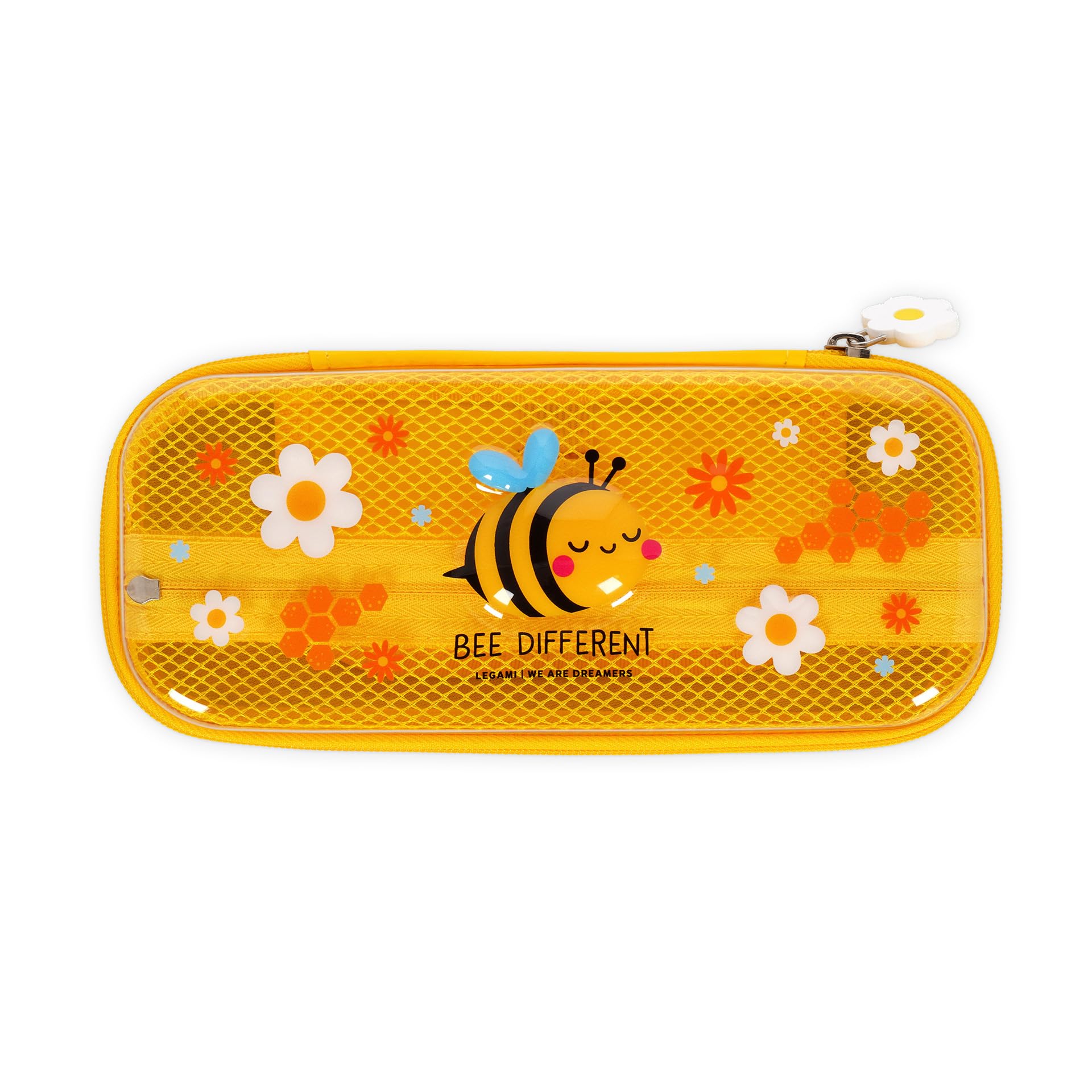 Legami - Astuccio Wonderwow, Tema Bee, 2 Scomparti e Portapenne interno, Scomparto interno con Tessuto a Rete, Chiusura a Zip, 23x11x5 cm