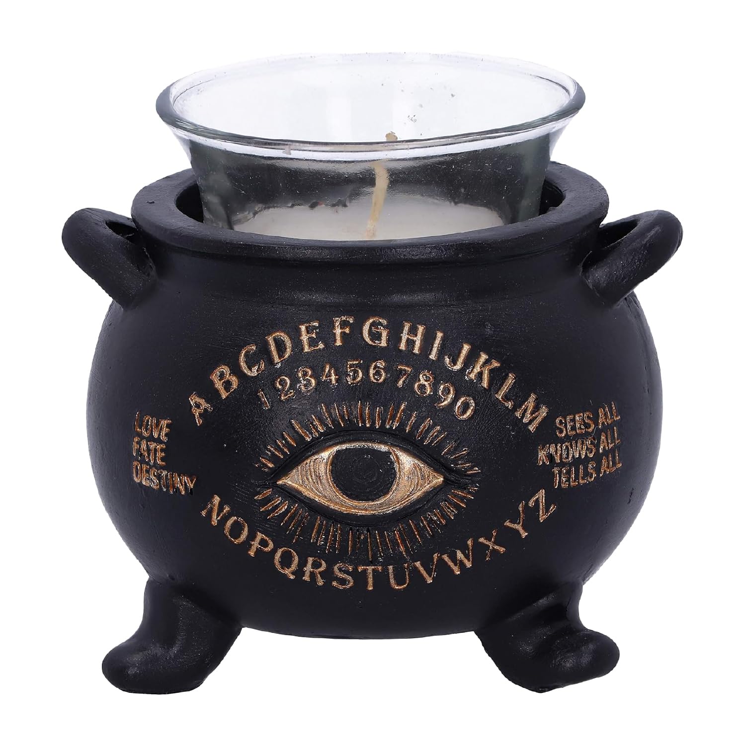 All Seeing Eye Witches Cauldron Tealight Candle Holder,Black,9cm