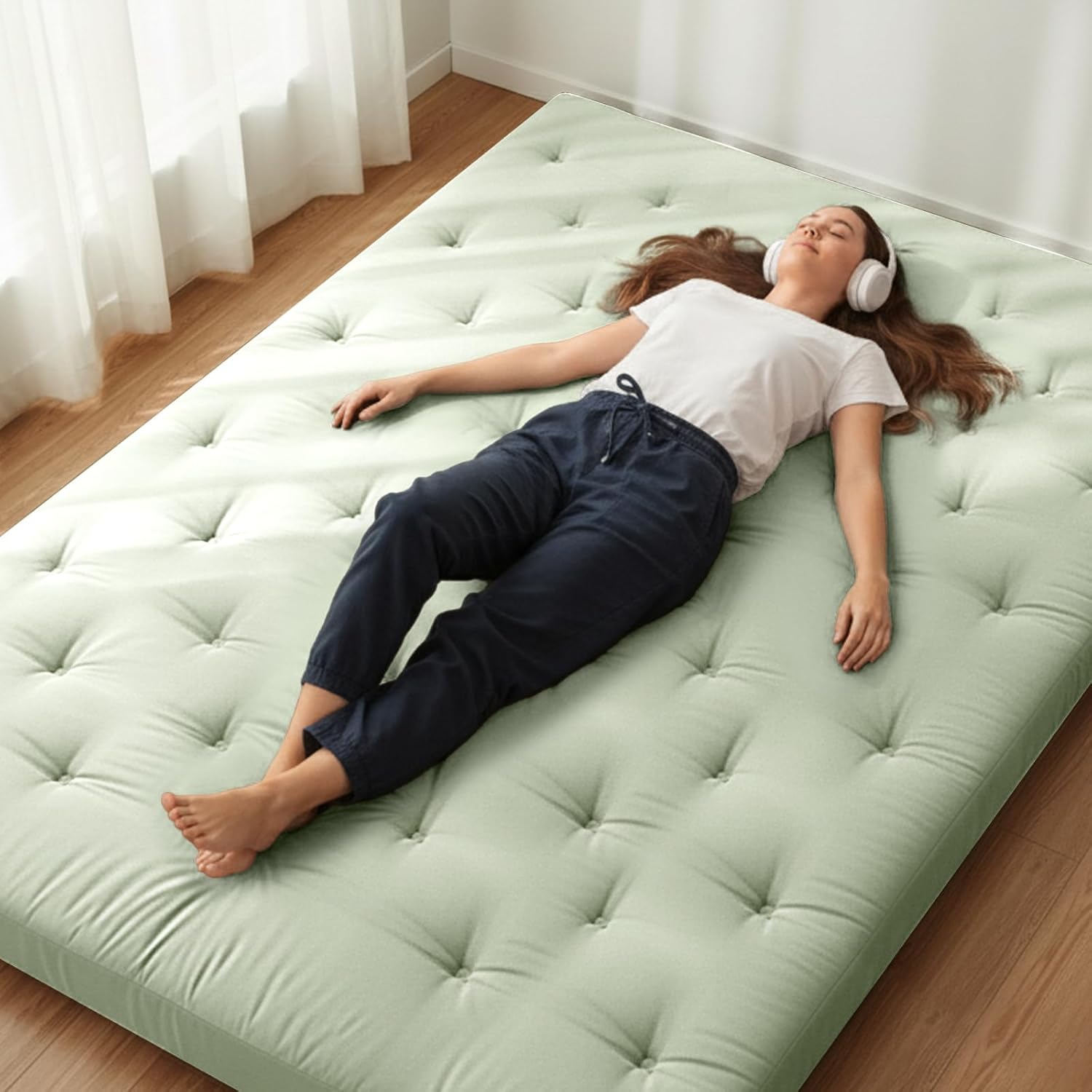 ZonLi Japanese Floor Futon Mattress Twin Size 75"x 39", 100% Cotton Cover 2.5'' Thicken Tatami Mattress, Foldable Sleeping Pad, Portable Dormitory Tatami Mat, Roll Up Floor Lounger Bed for Adult