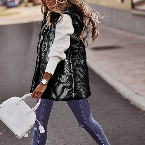 Miniatura 4 de JUNGE Women's Long Puffer Vest Coats Quilted Vests Hood Sleeveless Warm Puffy Jackets Winter Oversized Jacket Women Outerwear