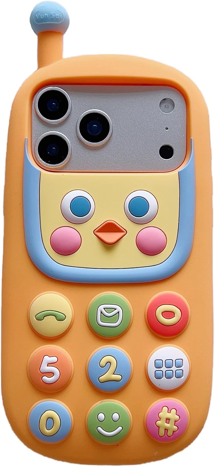 3D Retro Phone Case for iPhone 17 Pro Max 6.9" 2025,Cartoon Cute Kawaii Lovely Character Chick Retro Phone Shape Kids Teens Girls Women Soft Silicone Case
