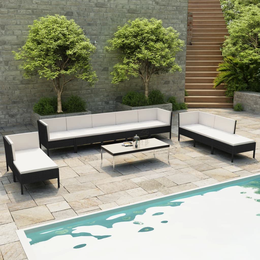 KCCKOM Garden Furniture Set 10 Piece Patio Lounge Set with Cushions Poly Rattan Black