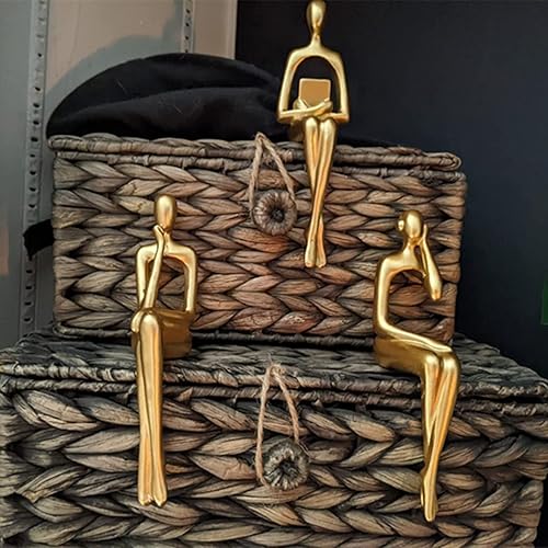 Miniatura 8 de SHENGTIAN Escultura de lectura de resina, estatua de pensador sentado negro, esculturas abstractas, detalles de decoración de estantería, oficina en