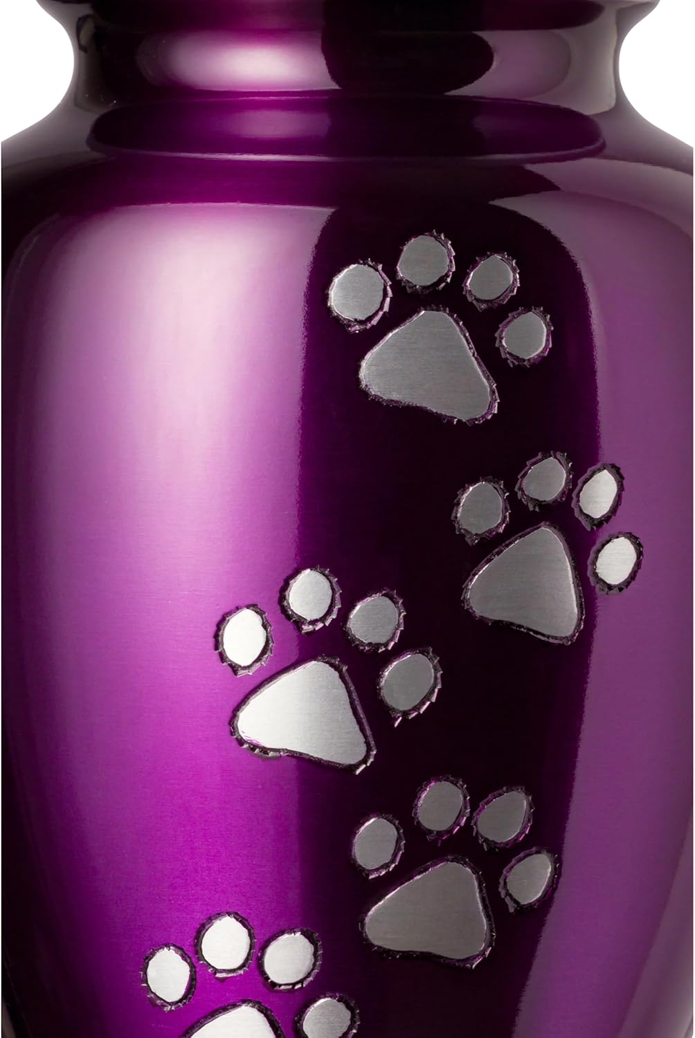Ottillie Paws Legacy Series Pet Urn for Dogs, Handmade Aluminum Memorial Cremation Urn (Large - Pets up to 115 lbs, Deep Violet, Vertical Pewter Paws)
