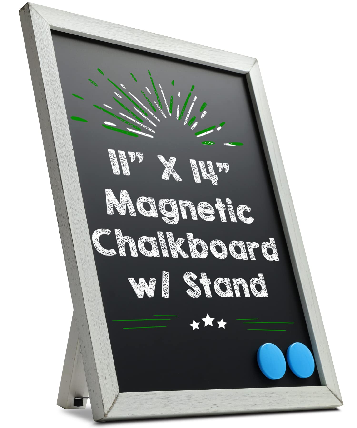 Small Chalkboard Signs with Stand â€“ Deep Black, Slate Chalk-Board 11x14 | Magnetic, Non-Porous Surface with Rustic Pine Wood Frame | Tabletop Chalkboard Sign for Wedding (White Washed)