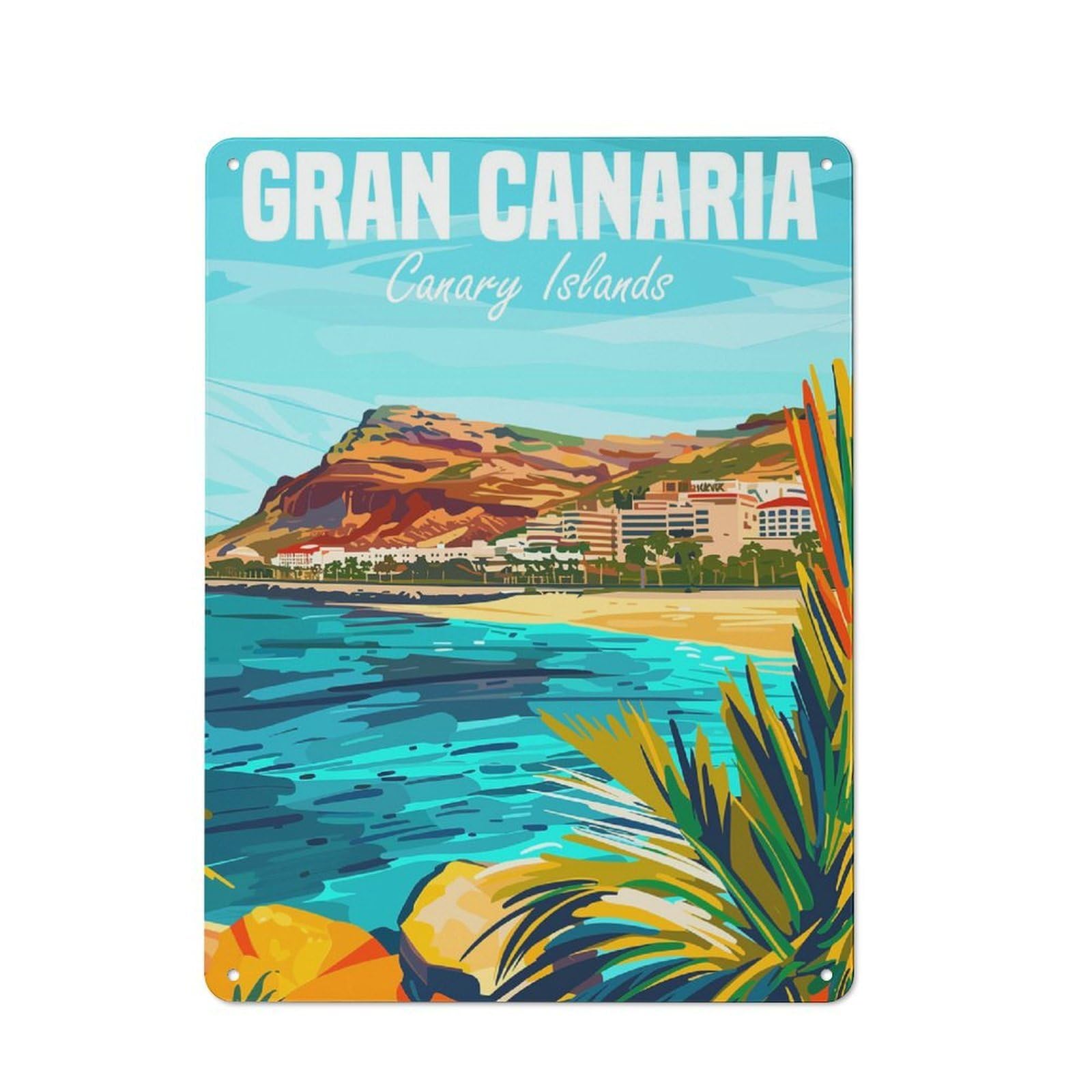 Tin Sign 40x30cm with Gran Canaria Beaches for Workshop Wall, Vintage Decor, for Metal Sign Collectors, for Garage And Workshop Walls