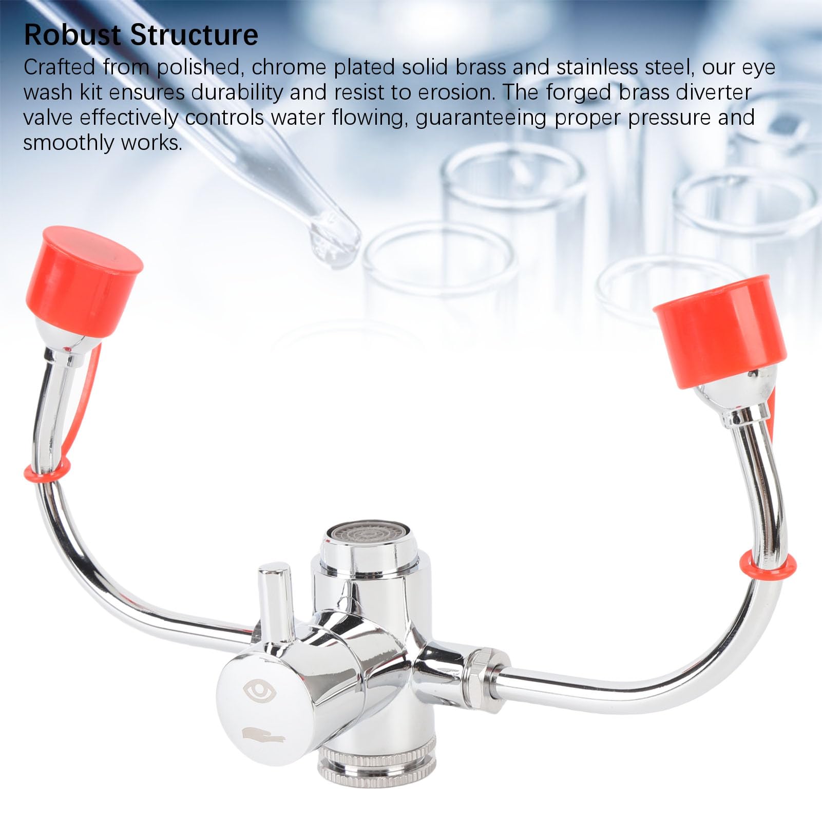 Station de Lavage Oculaire Montée sur Robinet avec Couvercle, Débits D'eau Réglables et Station de Lavage Oculaire D'urgence Rotative à 360° Kit de Fixation pour évier avec 3