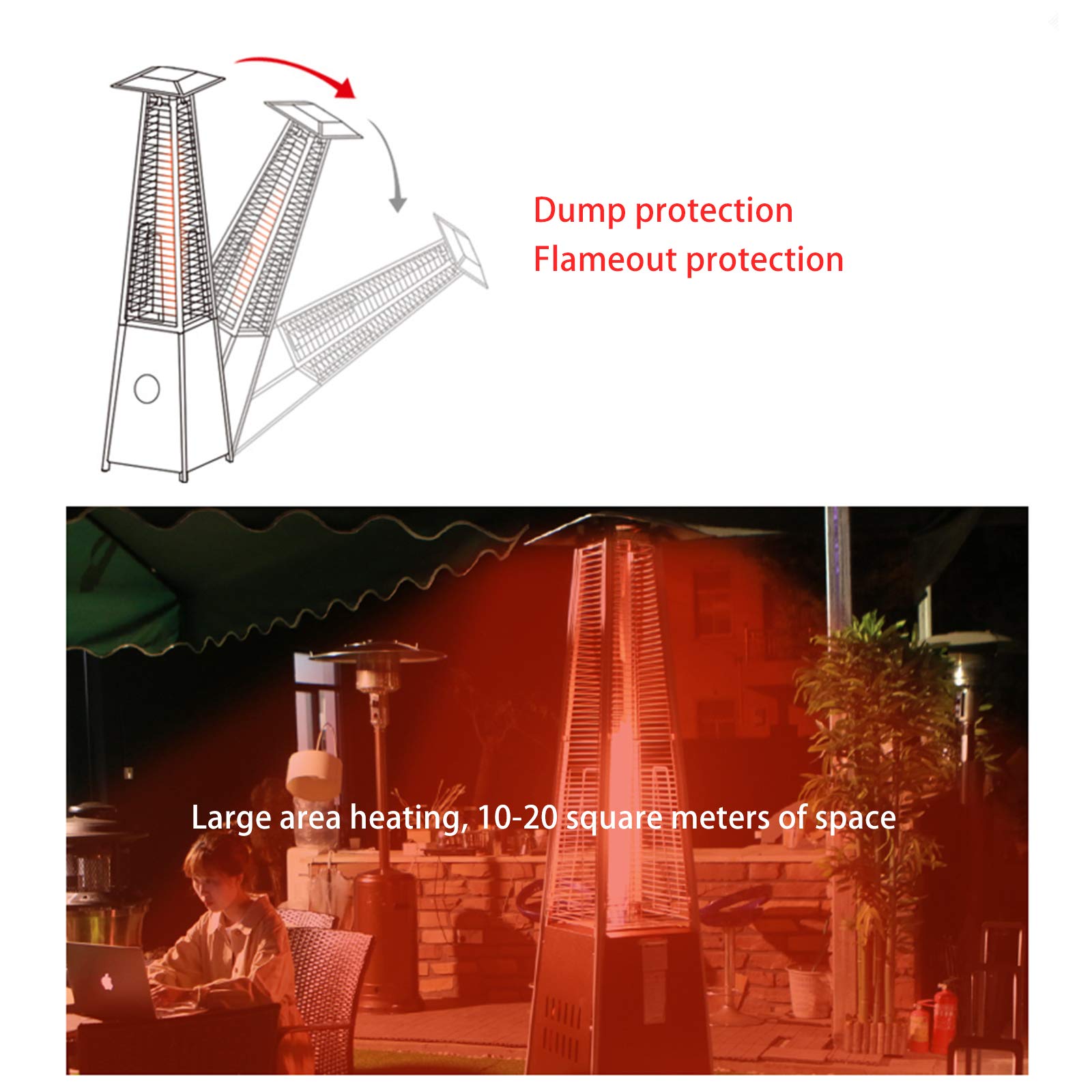 Stufa a gas a piramide a propano da pavimento, con ruote mobili, per barbecue all'aperto, ideale per campeggio e riscaldamento in giardino