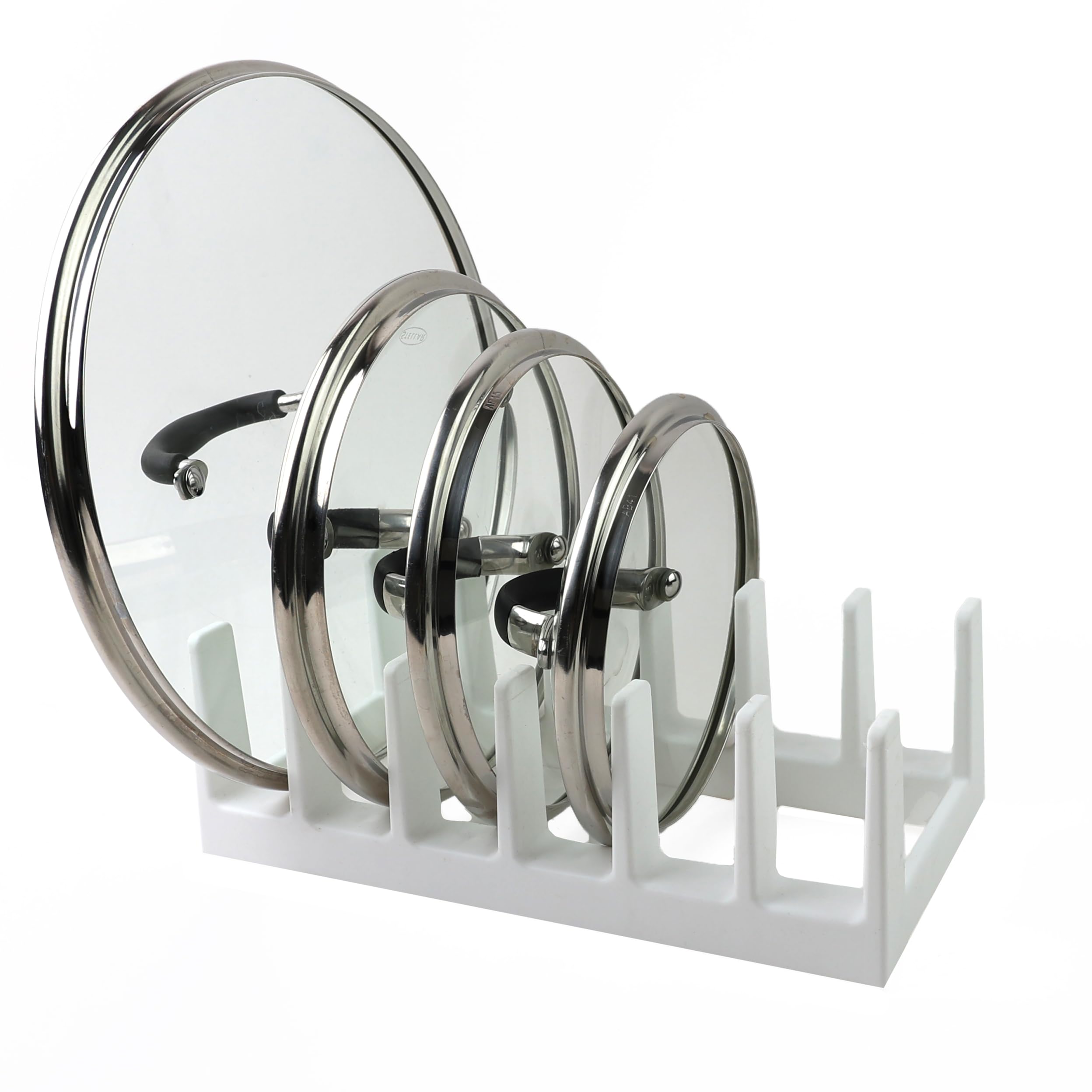DIVCHI Pan Organiser For Cupboard Plastic Pot Lid Holder With 6 Sections | Pot Lid Organiser | Pan Storage Organizer | Pot & Pan Racks | Kitchen Accessories (White)