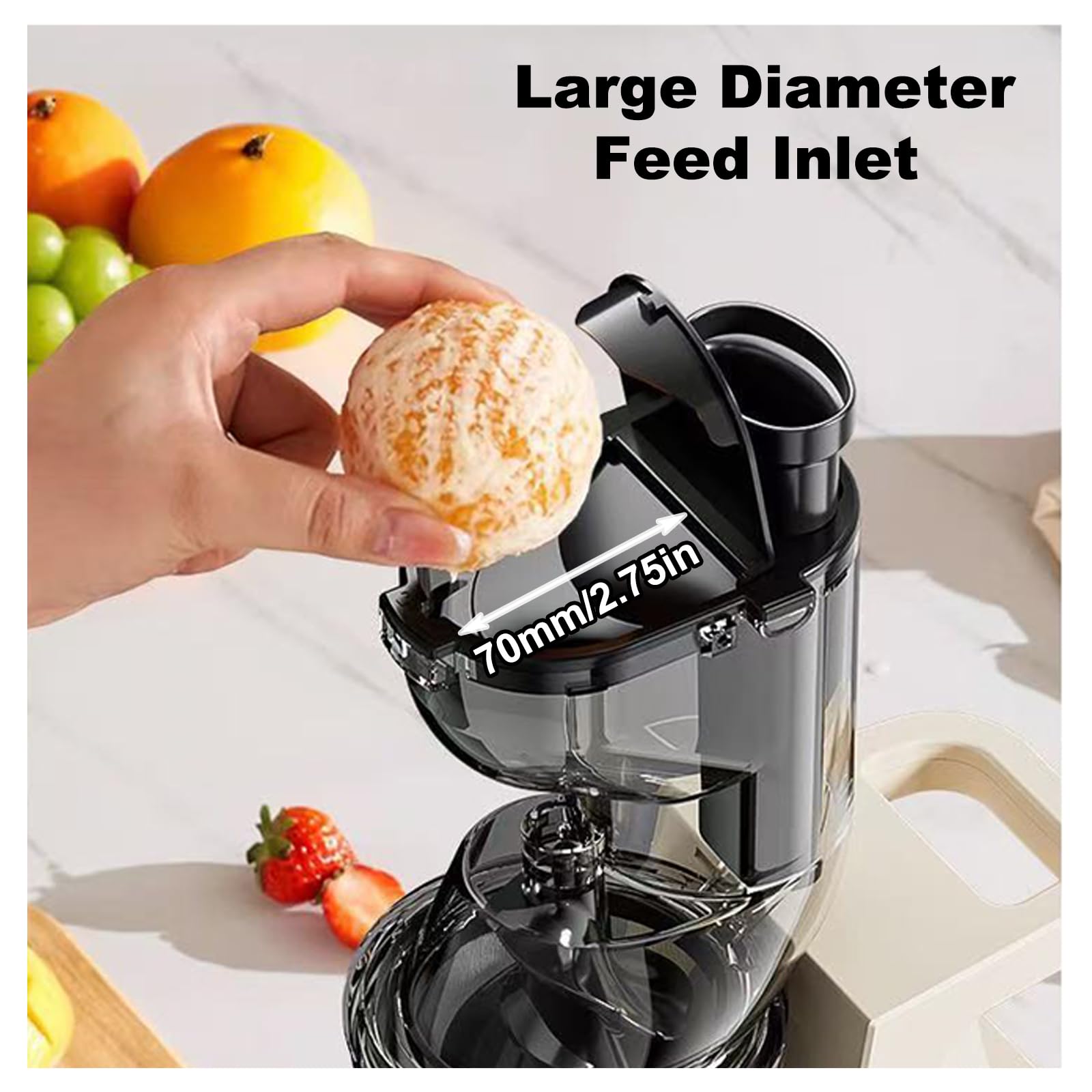 Centrifuga Frutta e Verdura, Tecnologia di Spremitura a Freddo Lento, EstrattoreFrutta e Verdura con 70mm Scivolo Largo, Adatto a Frutti Interi