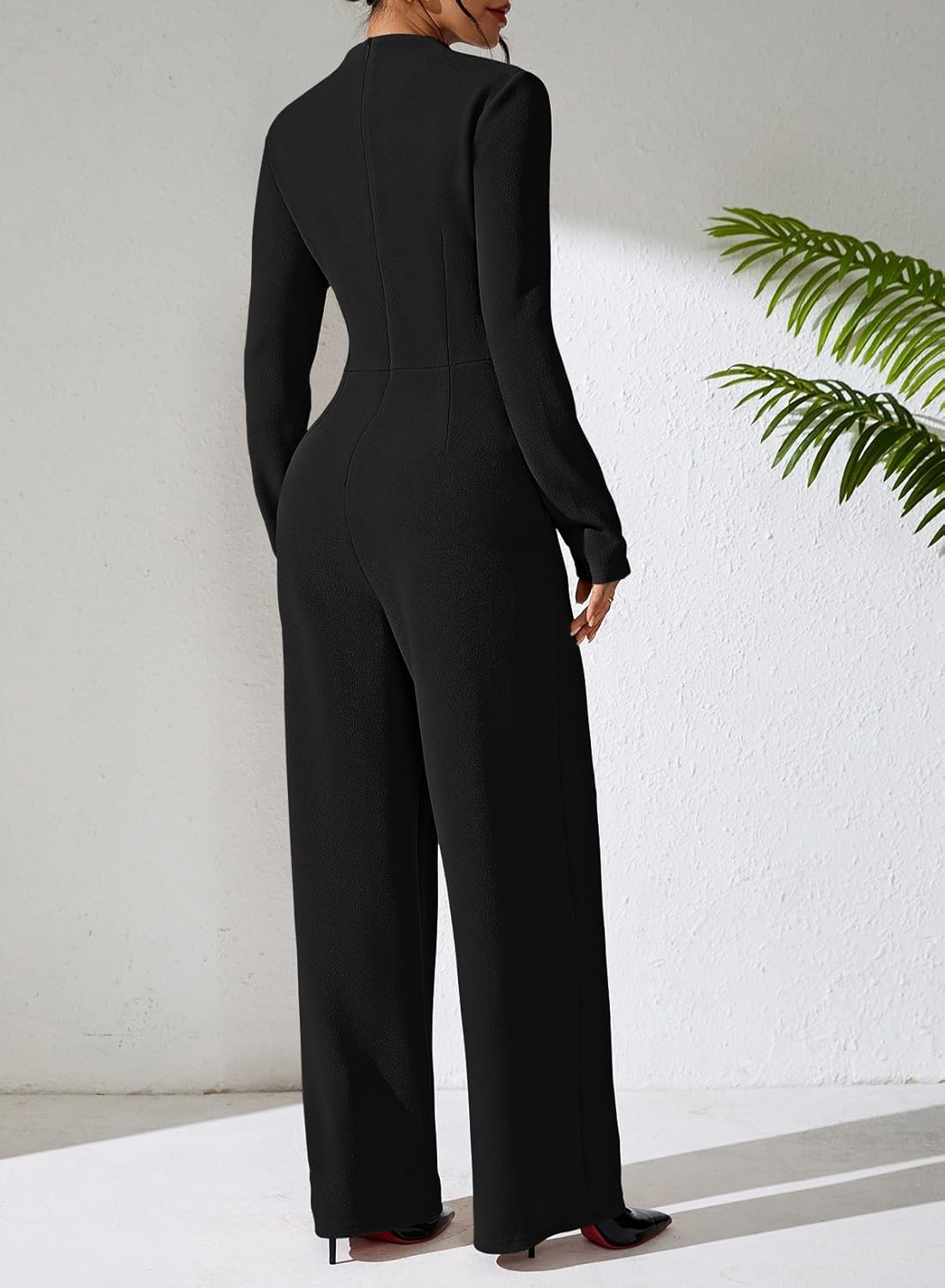 Pink Queen Jumpsuits for Women Dressy Scoop Neck Long Sleeve Wide Leg Romper One Piece Trendy Outfits - Image 6