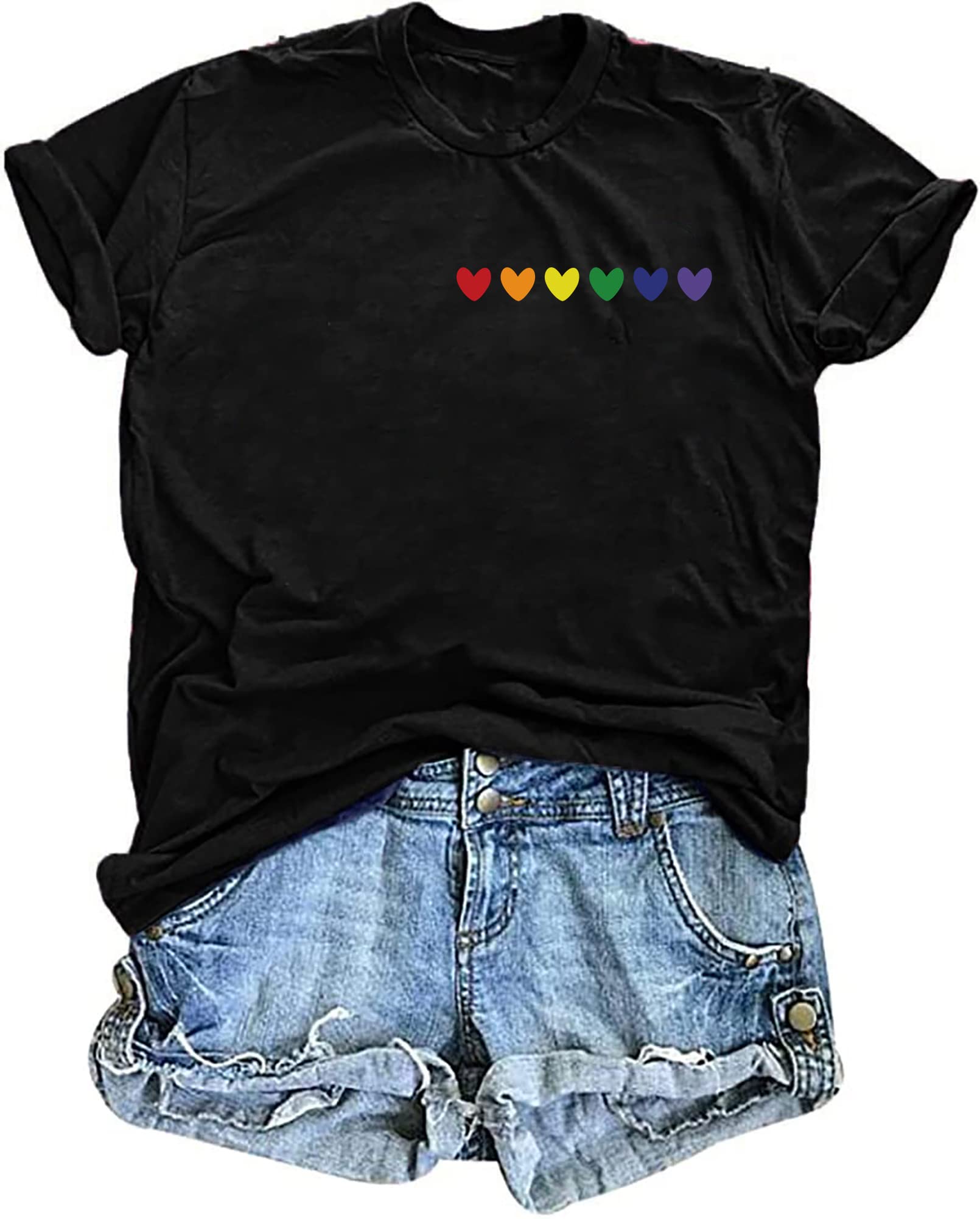 Pride T Shirts Women Rainbows Heart Graphic Tees Shirts LGBT Shirts Casual Short Sleeve Tops