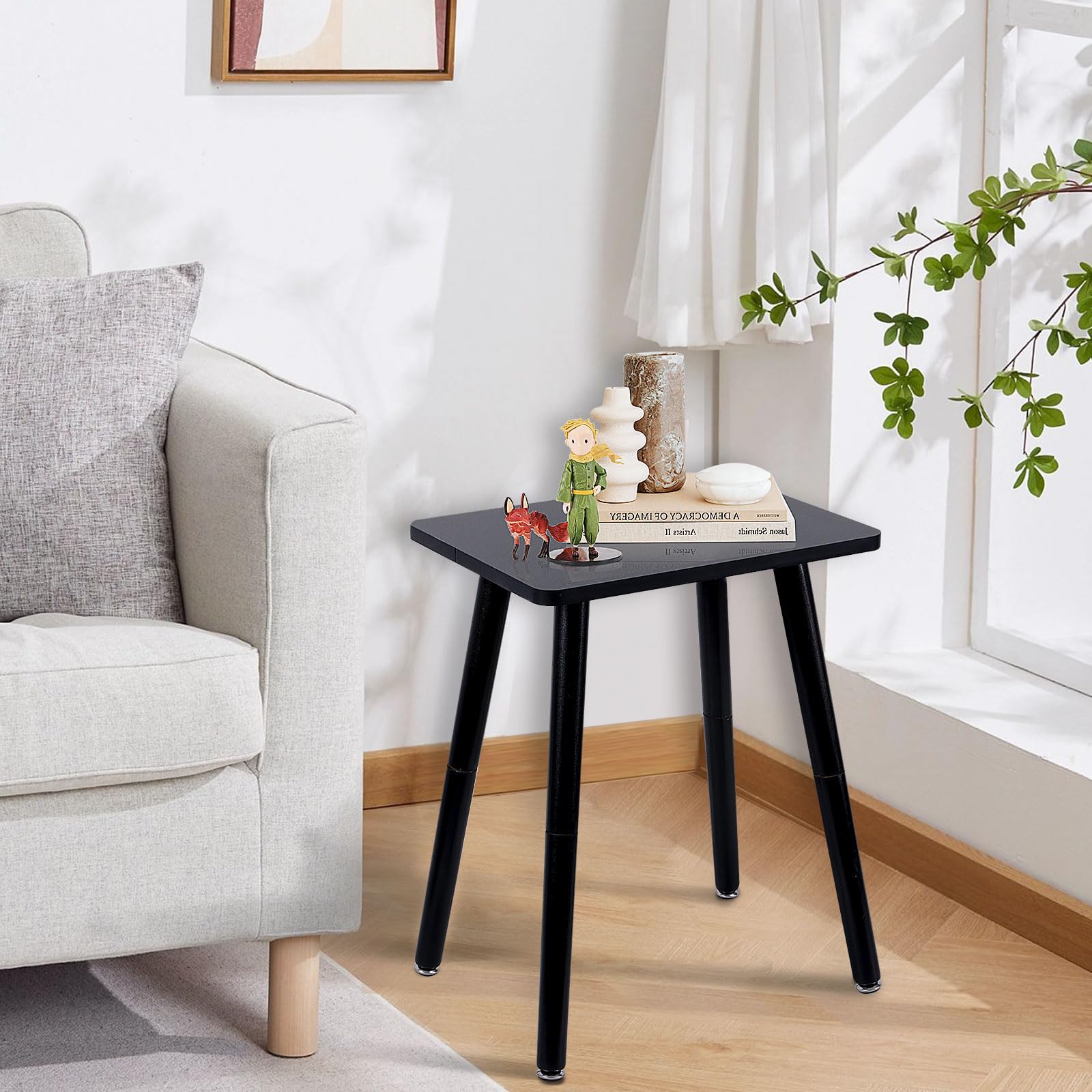 Yawinhe Side Table end Table,15.74x11.8x20.47in Nightstand with Storage Shelf,Modern Wooden Side Table Bedside Table,Suitable for Living Room, Bedroom, Easy to Assemble,(Black) UYST001B-2