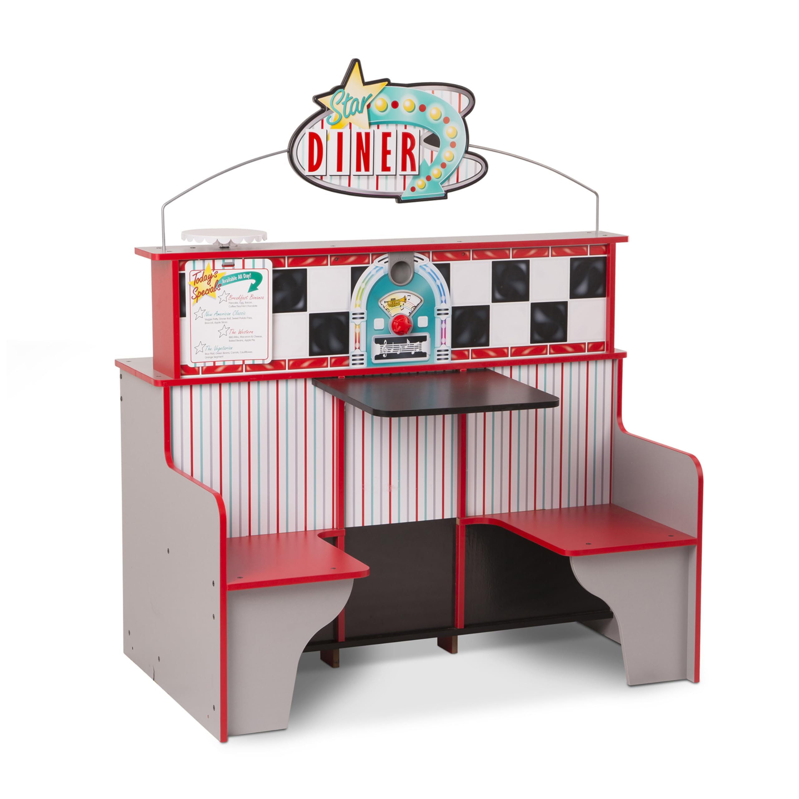 Melissa & Doug Star Diner Restaurant Playset | Pretend Play Café and Kitchen | Wooden Toy Shop| Double sided Kitchen and Restaurant | Role Play Toy| 3+ | Gift for Boy or Girl