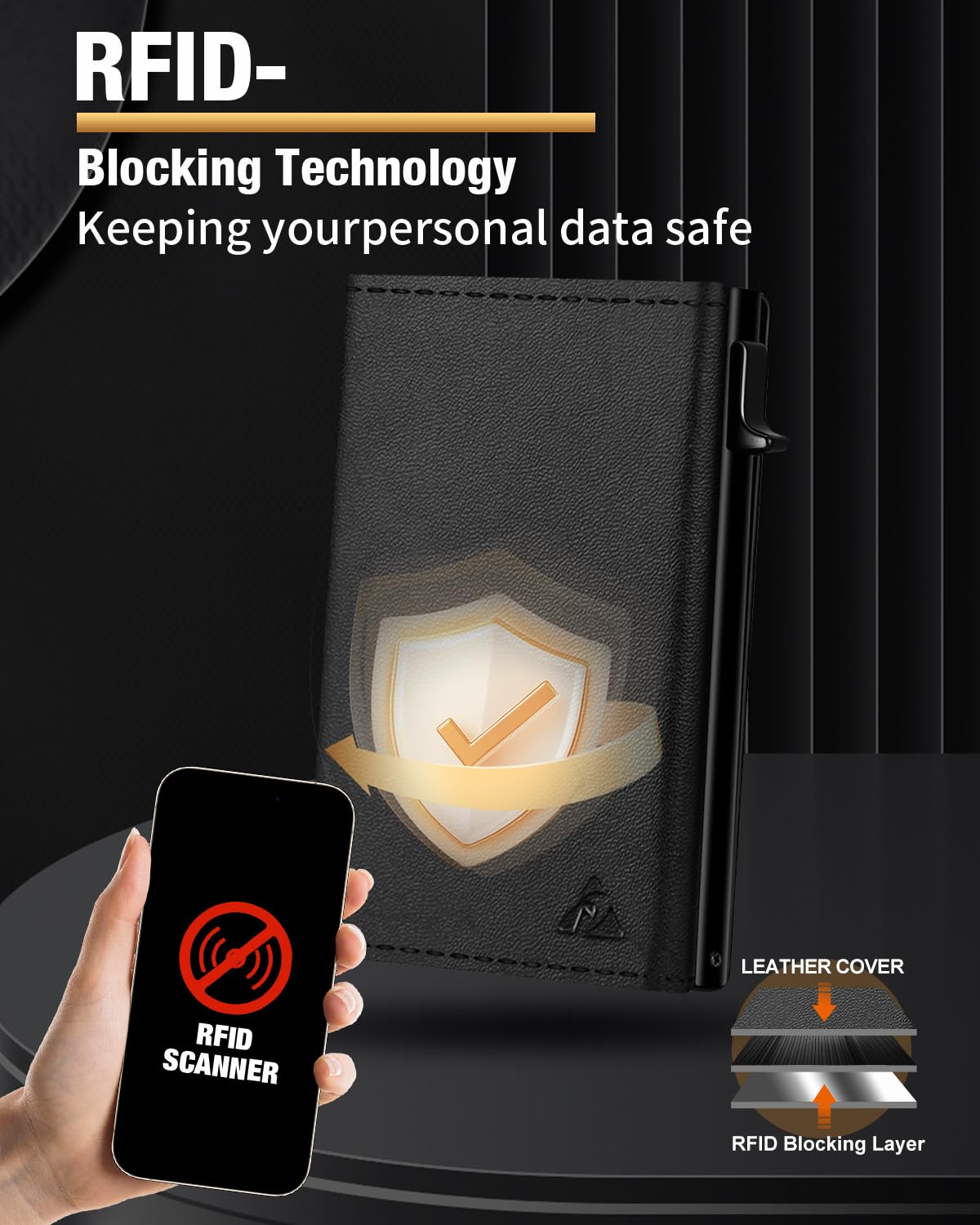 dwnkove Etui na karty dla mężczyzn, smukły portfel z kieszenią na monety i ochroną RFID i okienkiem na dowód osobisty, inteligentny portfel pop-up dla mężczyzn i etui na karty, skórzany portfel