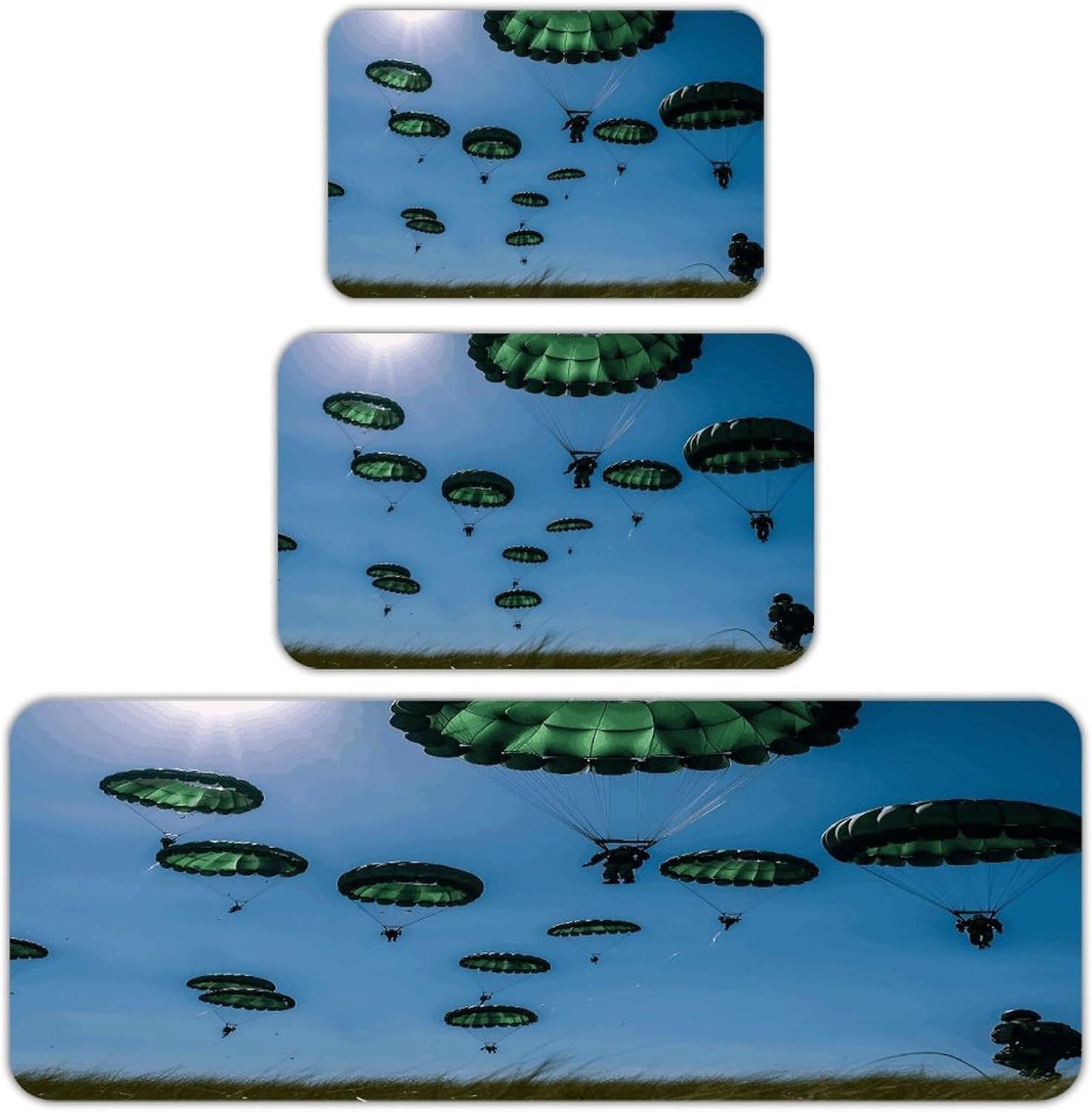 Green Parachute Kitchen Mats Soft Absorbent Rugs for Floor Non Slip Washable Kitchen Mats Fashion Rectangular Rugs for Three-Piece Set for Laundry Office Home Sink