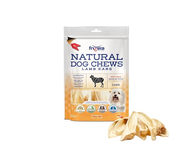 Frigera Orejas De Cordero 100g - Snacks Naturales para Perros, Ricos En Proteínas, Sin Gluten Y Sin Cereales