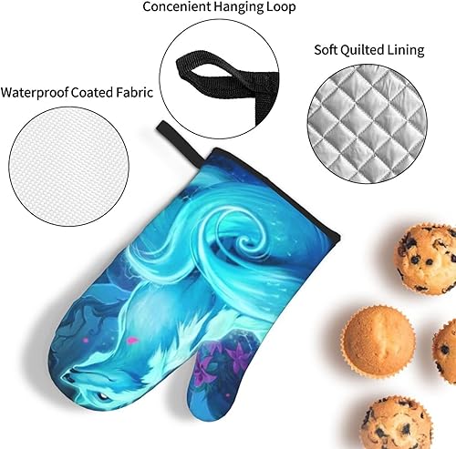 Miniatura 3 de Magic Blue Fox Oven Mitts and Pot Holder Sleeve - Heat Resistant Kitchen Non-Slip Print Grip Oven Mitts Microwave Barbecue Cooking Baking Barbecue