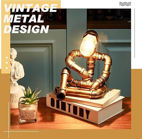 Vista 5 de VIHOSE Lámpara de tubo de metal, lámpara de escritorio industrial de hierro, robot creativo para hombres, oficina, hogar, restaurante, mesita