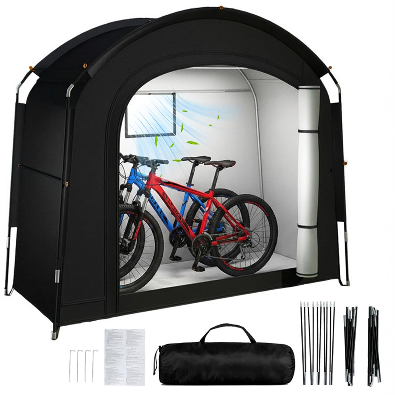 W&H Bike & Garden Storage Tent,Waterproof Anti-UV Outdoor Bicycle Shed with Roll-up Zipper Door,200x80x165cm,for Motorcycle, 2-3 Bikes,Garden Tools