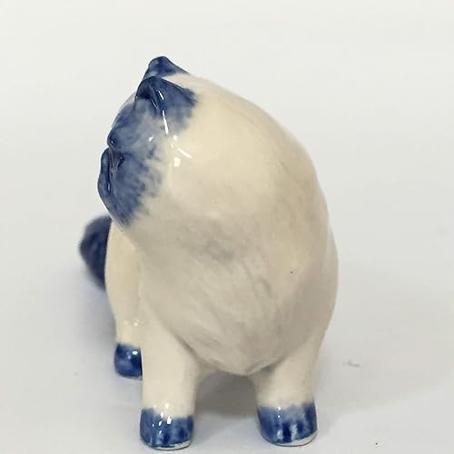 Miniatura 3 de Figura de gato persa de cerámica casa de muñecas Delft Azul Blanco Coleccionable en miniatura Bonsái Jardín pintado a mano Regalo no 3_Blanco