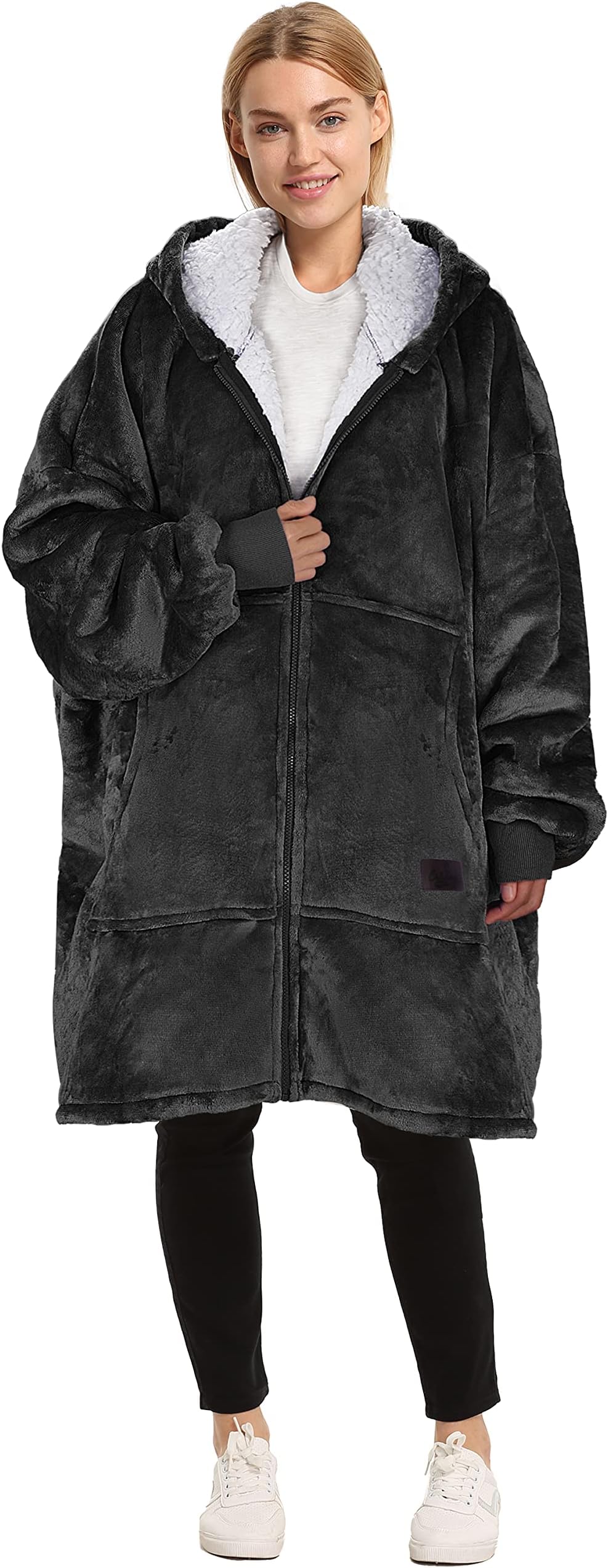 Catalonia Zip Up Blanket Hoodie Sweatshirt, Oversized Sherpa Pullover Jacket, Gift for Her