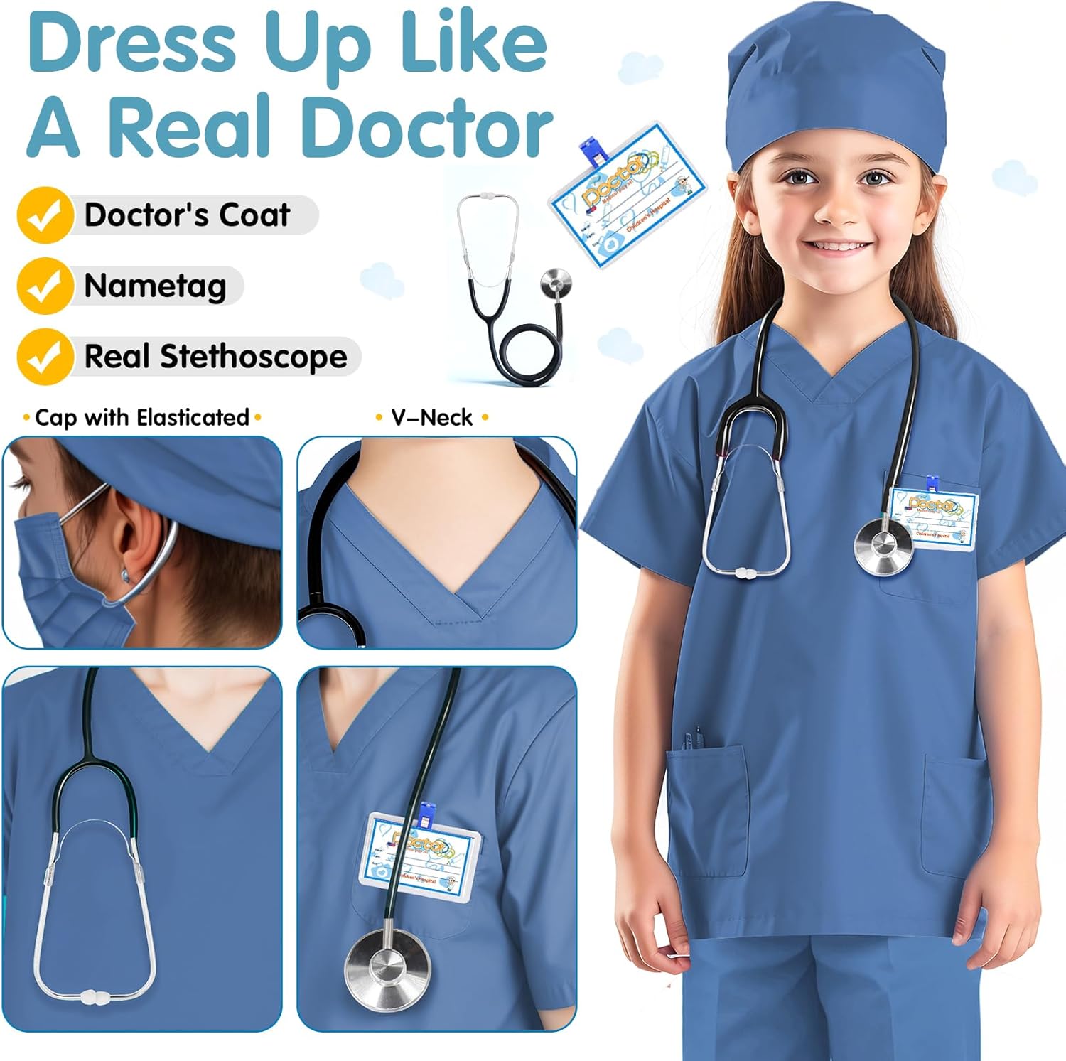 RioRand Doctor Costume for Kids,Toddler Nurse Scrubs with Accessories Christmas Dress Up Cosplay For Boys Girls 3-12 Years - Image 2