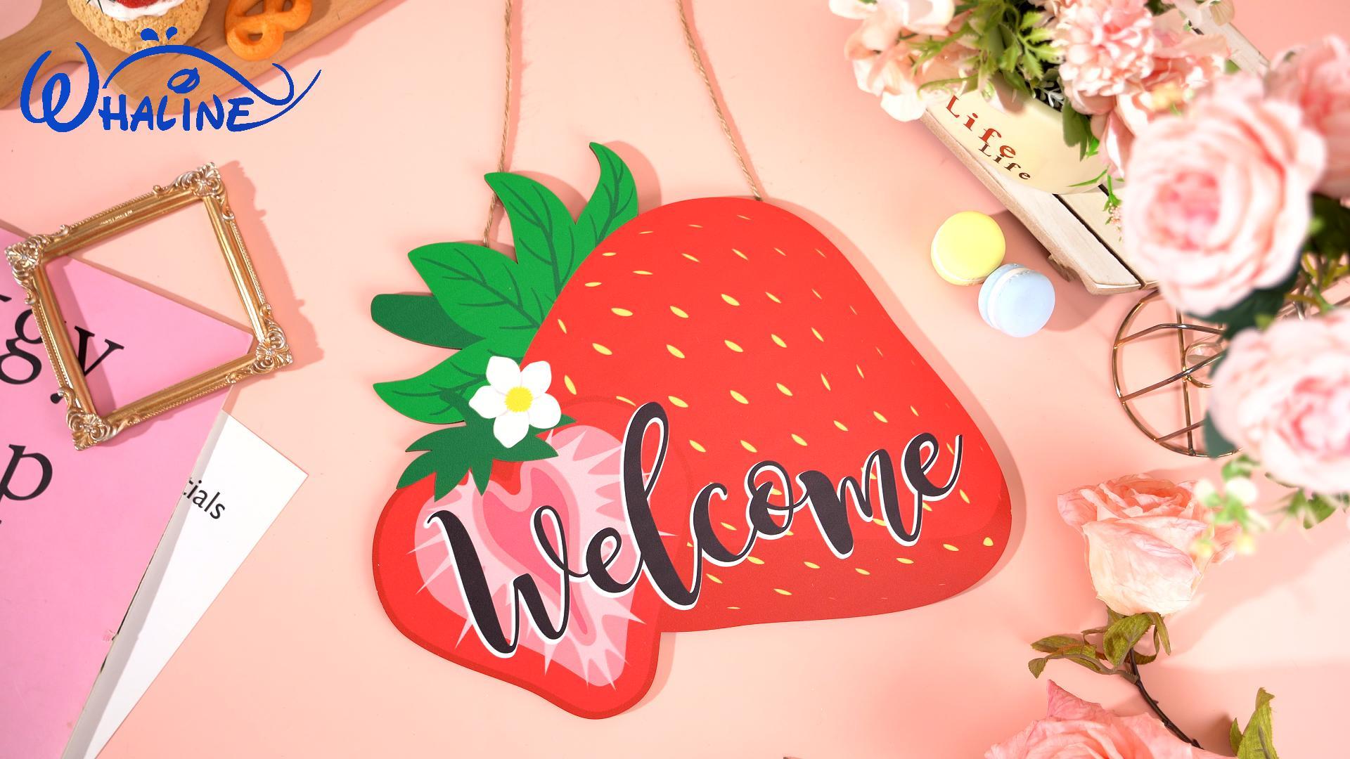 Amazon.com: Whaline Strawberry Wood Hanging Welcome Door Sign