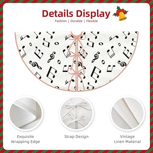 Miniatura 5 de Falda de árbol de Navidad de 30 pulgadas, patrón de notas musicales en blanco y negro, falda de árbol de Navidad para fiestas de vacaciones,
