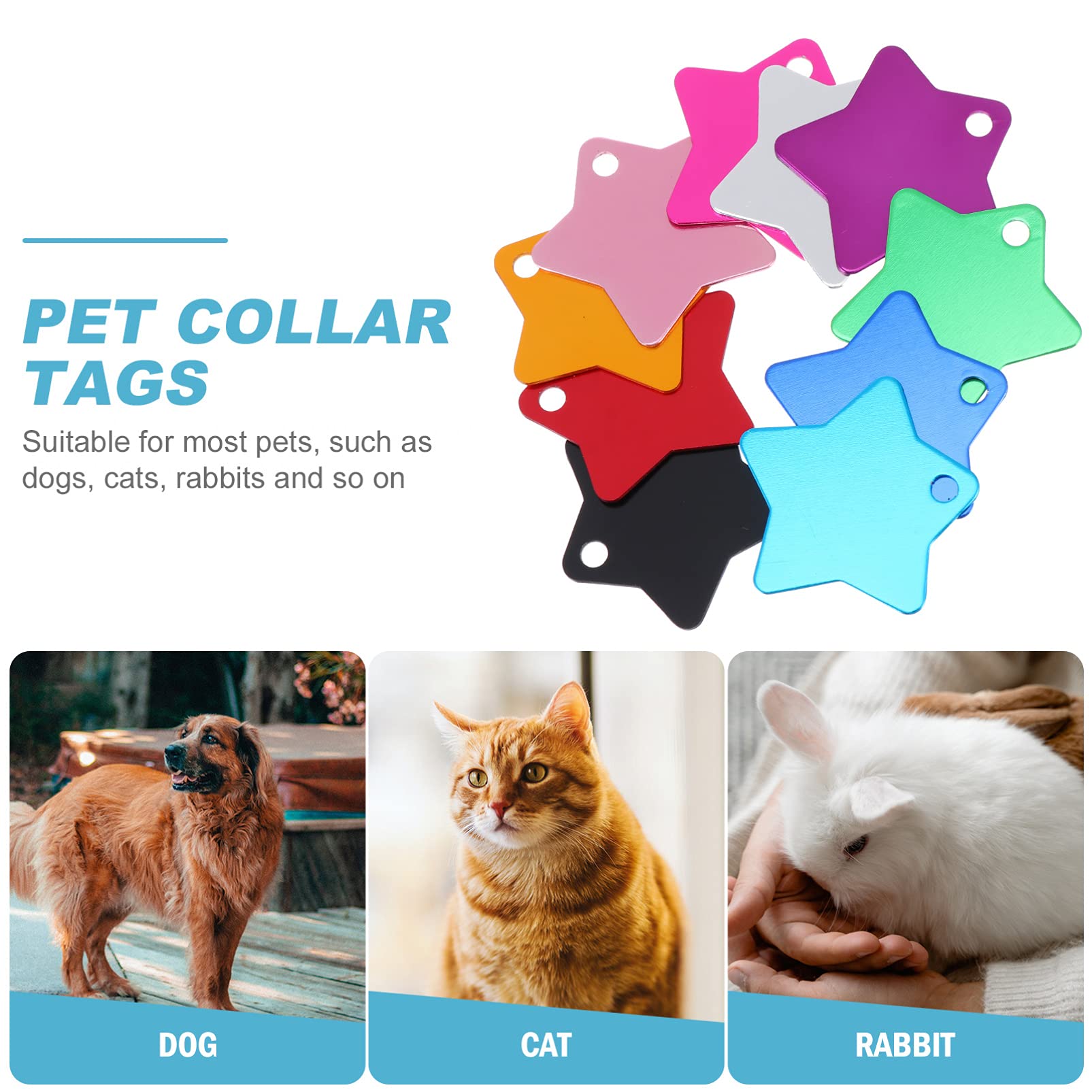 WOONEKY 10pezzi Etichette Identificazione Animali Forma Di Stella Colorate Targhette Indirizzo e Animale Per Cani e Gatti Materiale Durevole e Sicuro Accessori Collare Anti-perdita