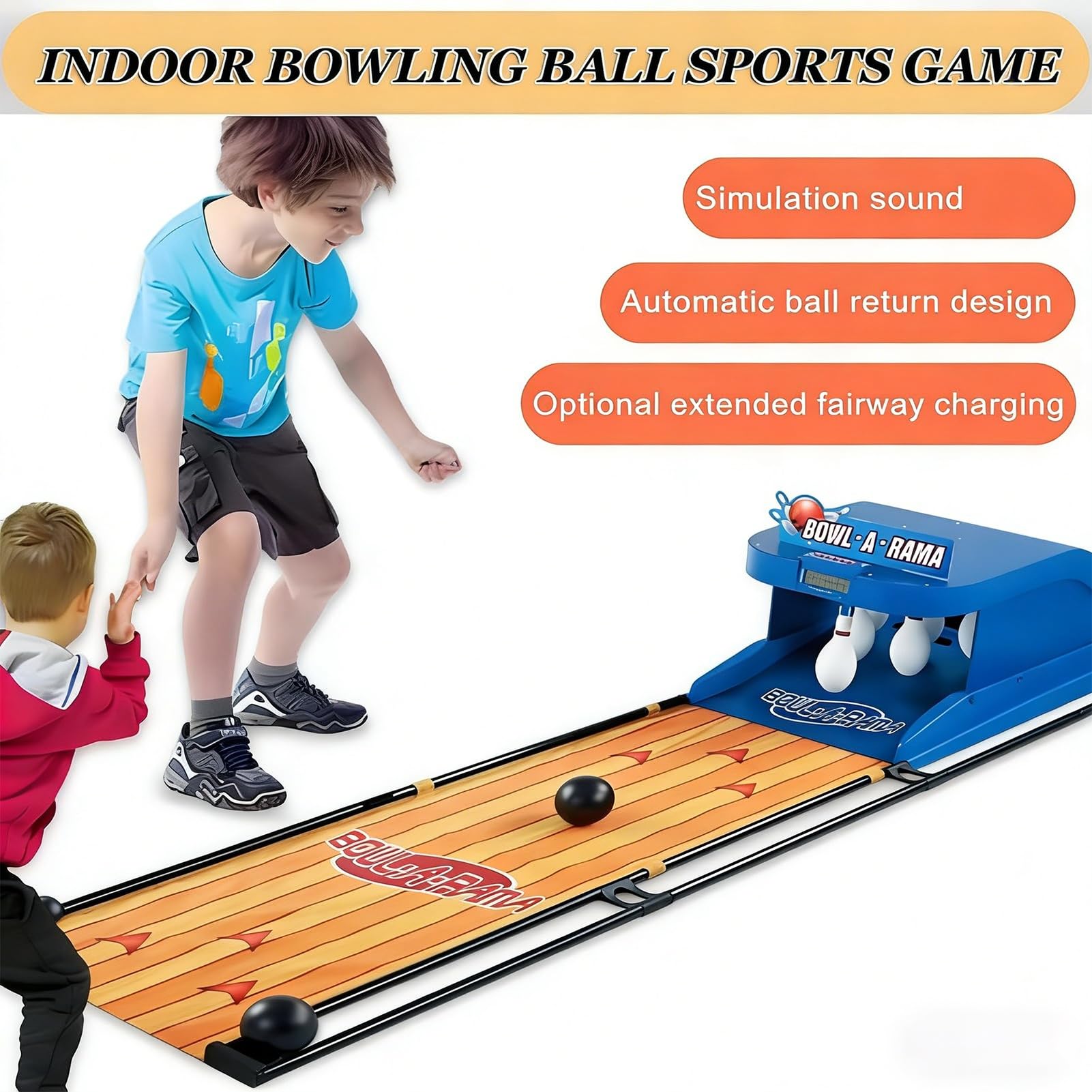 Elektronisches Bowling-System für Innen - Faltbarer Heim-Arcade-Automat mit Automatischem Pin-Reset, LED-Anzeige & Sound - Mobiles Tisch-Sportspiel für Familie & Partykeller(3.5m/11ft)