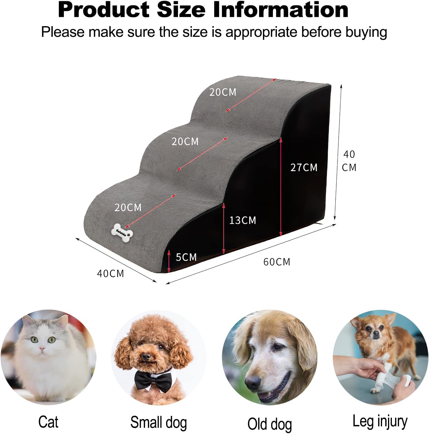 Galatée Pet Stairs, Removable and Washable Pet Ramp, High Density Foam Dog Steps 3 Levels Pet Climbing Ladder (Grey) 7