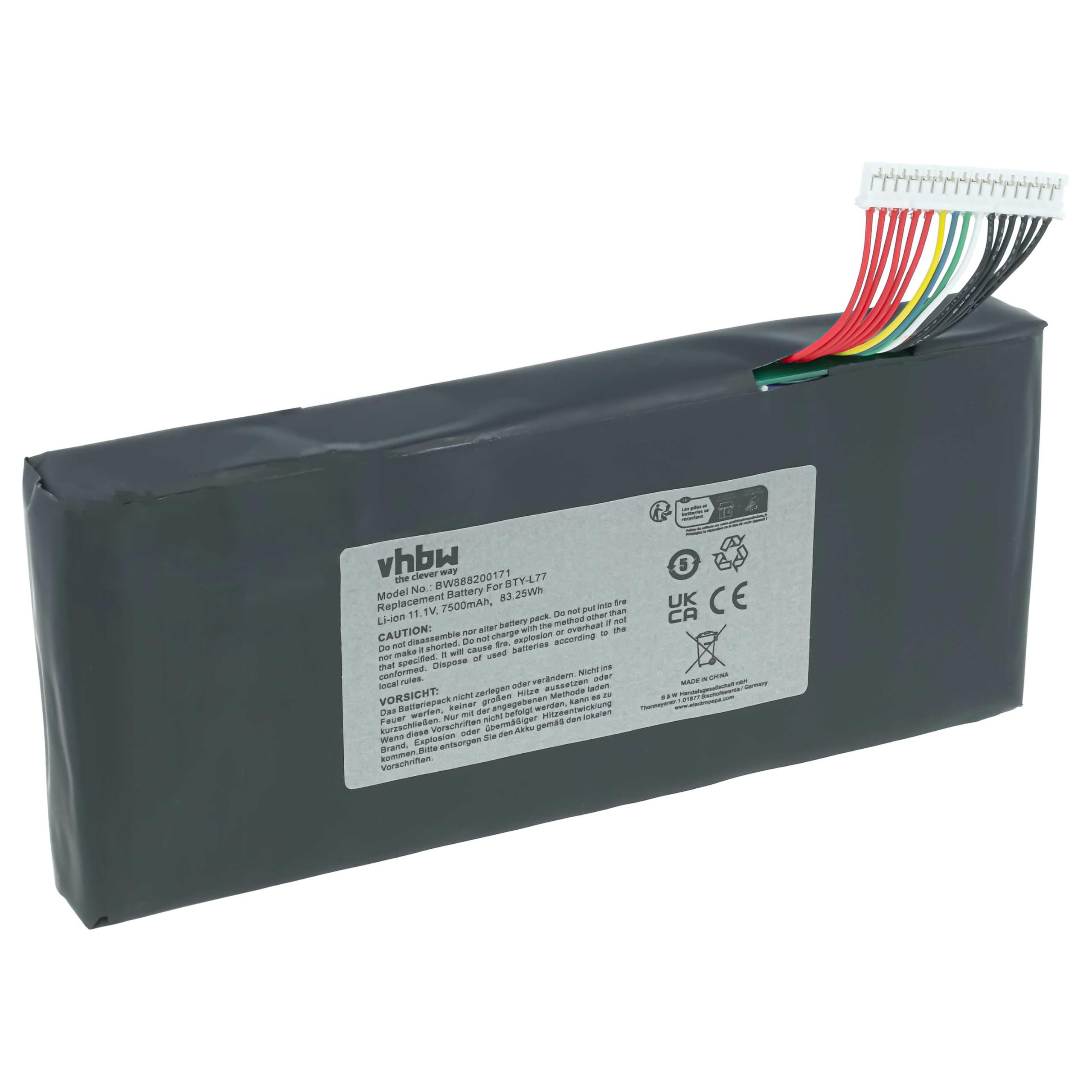 vhbw Batería reemplaza MSI BTY-L77, MS-1784 para Notebook (7500 mAh, 11,1 V, Li-Ion)