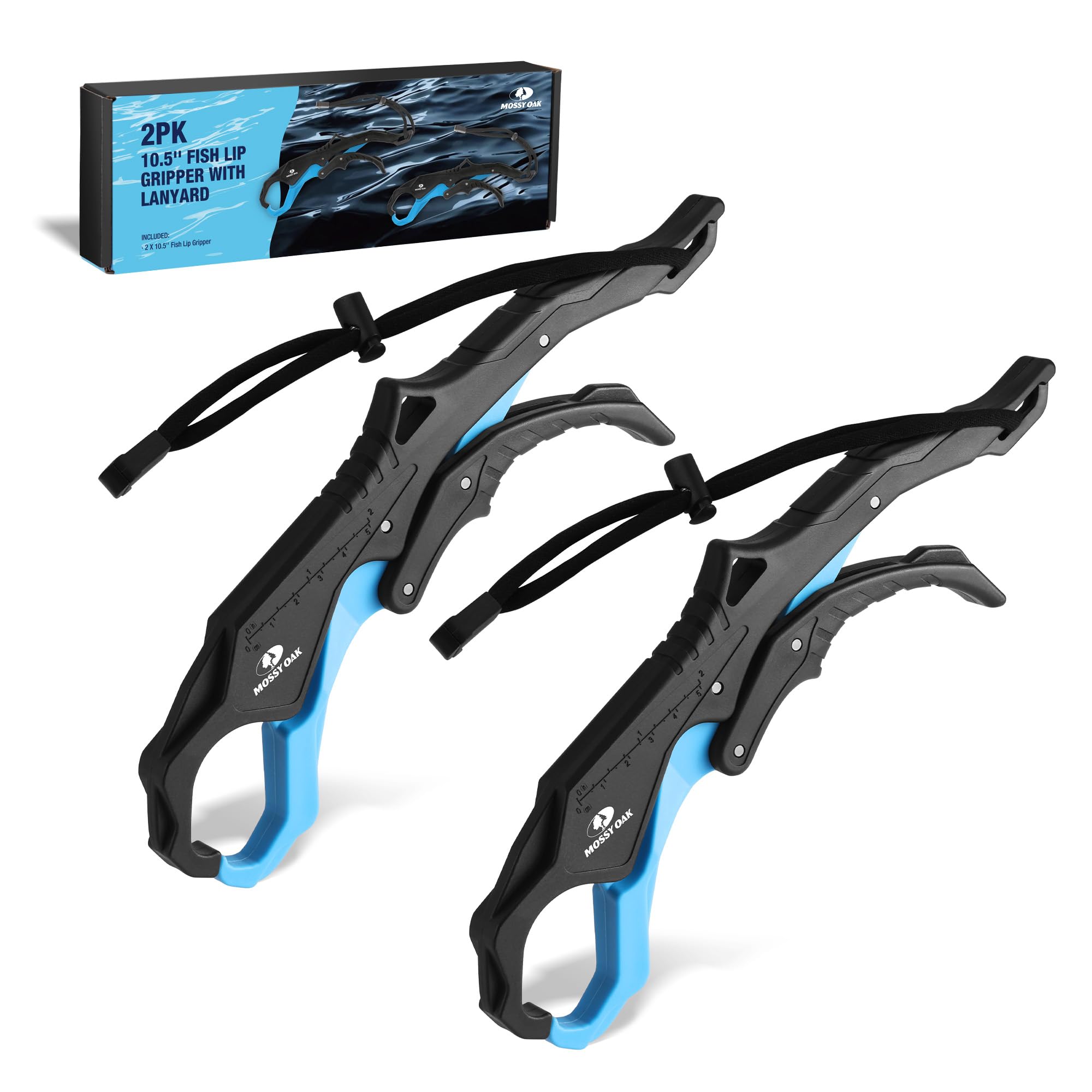 Mossy Oak 10.5'' Fishing Lip Gripper, Lightweight Nylon & Fiberglass Fish Grabber with Lanyard, Non-Slip Handle, for Fishing Lovers, Suitable for