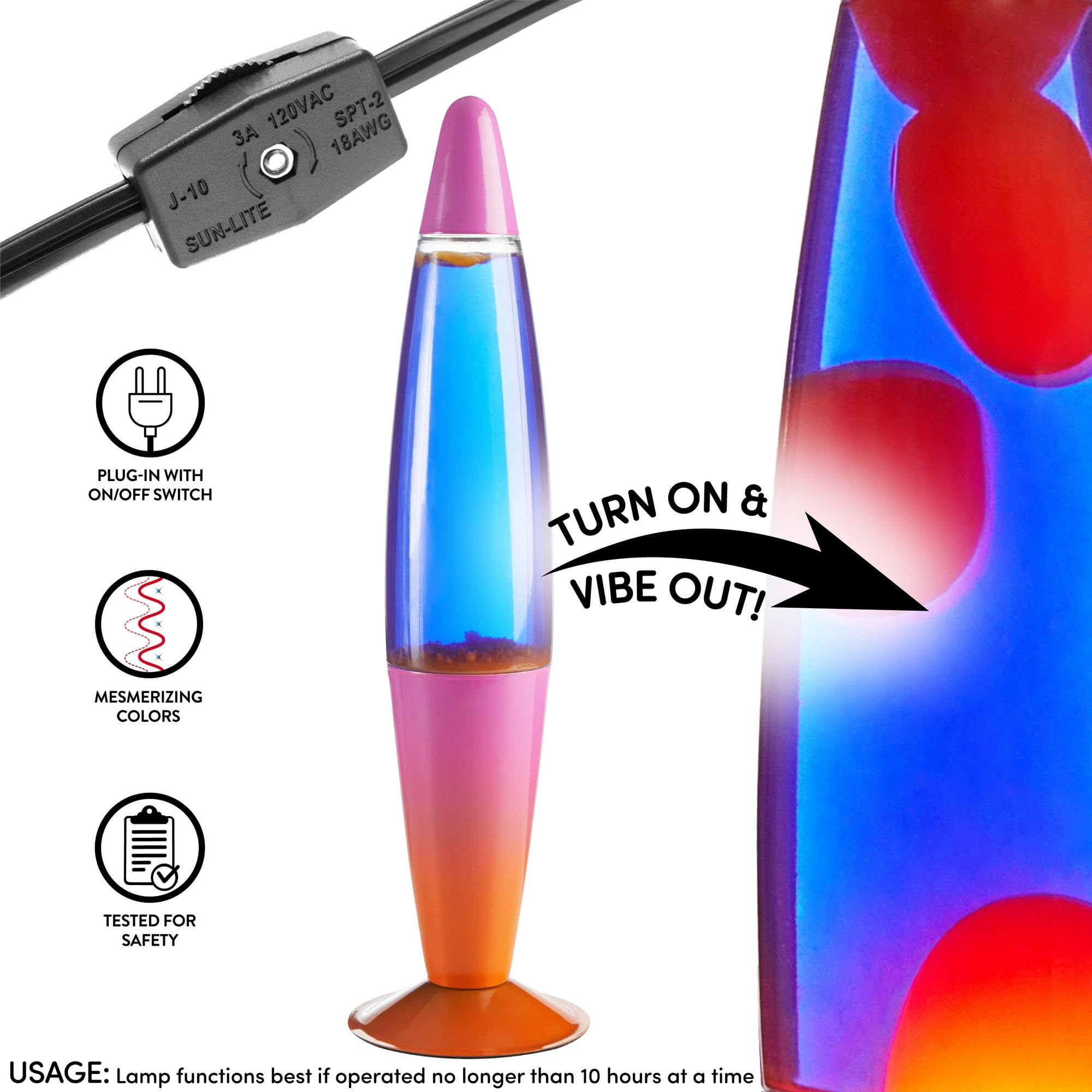 Lámpara de volcán de movimiento de cera rosa naranja degradado de 16 pulgadas, luz de humor retro para dormitorio, sala de estar o decoración de fiesta 2