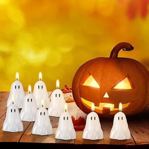 Miniatura 4 de Jutom 20 velas de fantasma de Halloween de 1.6 x 1.8 pulgadas, mini velas blancas espeluznantes para quemar cera de soja a granel, lindas velas de