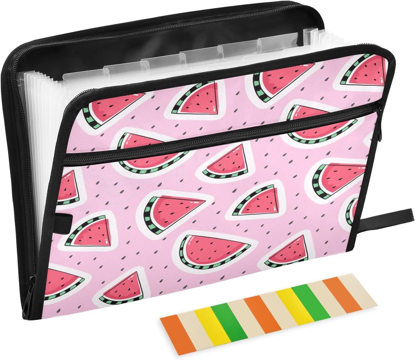 VIGTRO Watermelon Slice Pink Expanding File Folder 13 Pocket with Colored Labels, Cartoon Summer