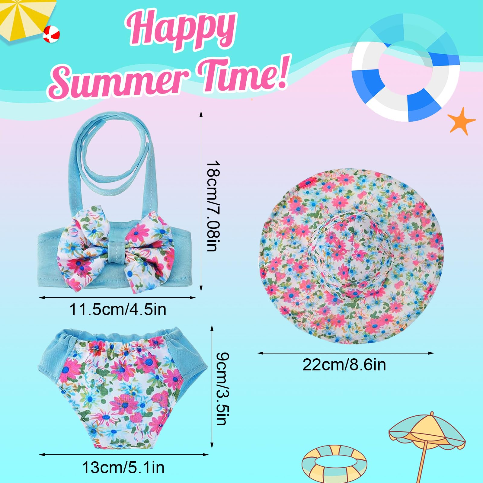 Set di Nuoto per Bambole 8 Pezzi, Estate Costume da Bagno per Bambole,Vestiti Bambole Reborn,Vestiti per Bambole per New Baby Born Bambola,Accessori per Bambole Reborn 35-43CM, Regalo per Ragazze