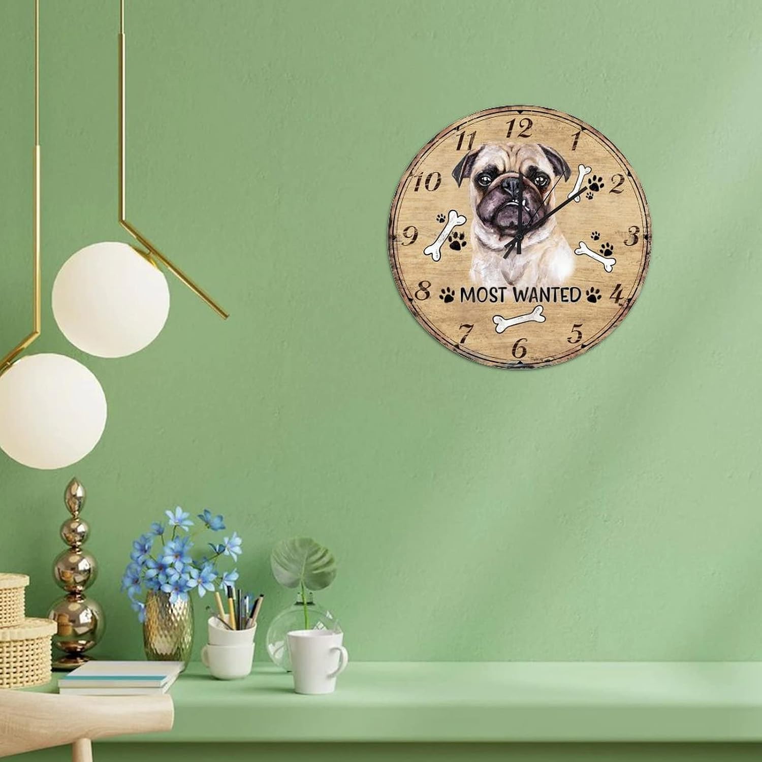 12in Hanging Clock Cute Pet Dog Paw Wood Wall Clock Arabic Numerals Personalised Non Ticking Analog Battery Operated Novelty Popular Wall Decor for Hallway Master Room Homeschool Garage image 4